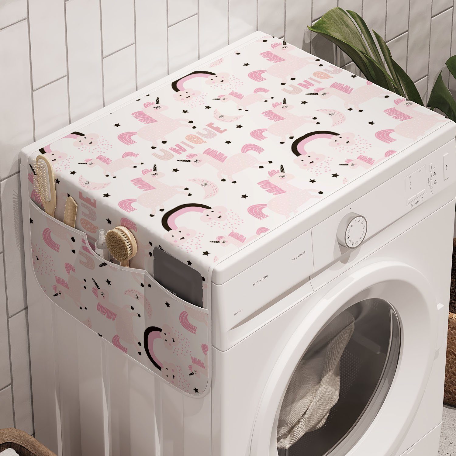 Abakuhaus Badorganizer Anti-Rutsch-Stoffabdeckung für Waschmaschine und Trockner, Unicorn-Party Pink Fairy Elements