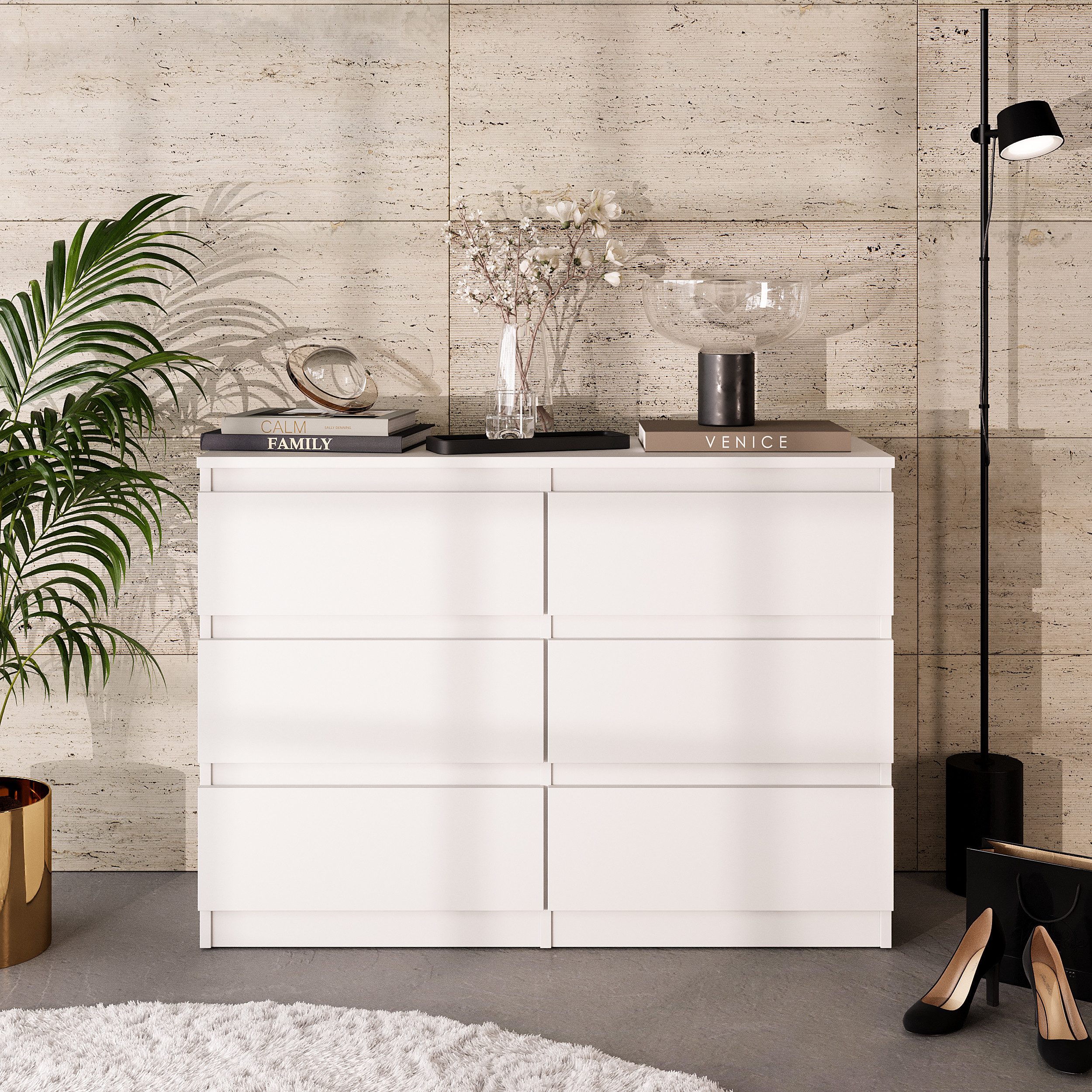 Furnica Kommode 6 Schubladen, Sideboard, Schubladenschrank Breite 100cm Höhe 71cm