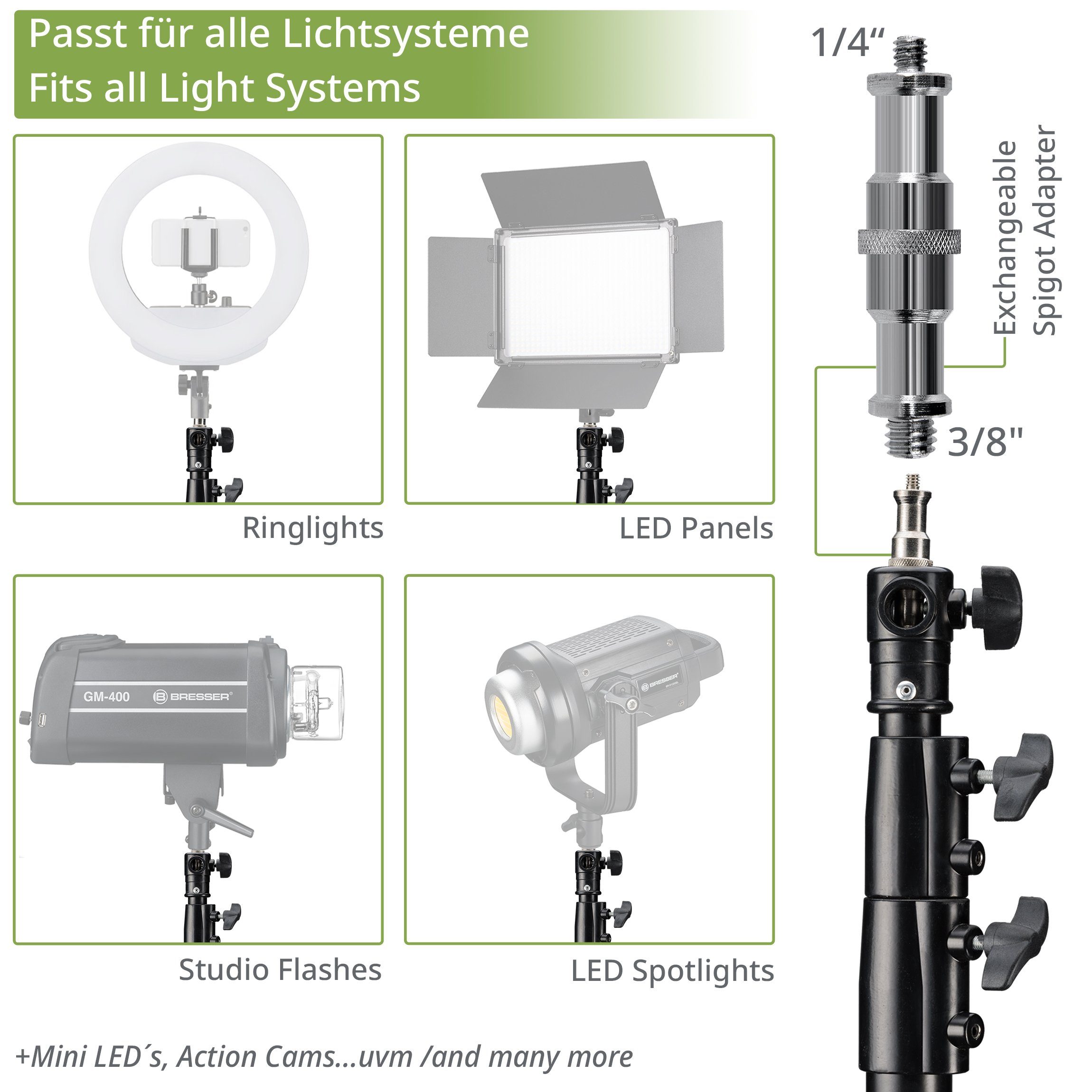 BRESSER BRESSER 2x BR-TP280 PRO-1 Stativ (280 cm) + Tasche Lampenstativ