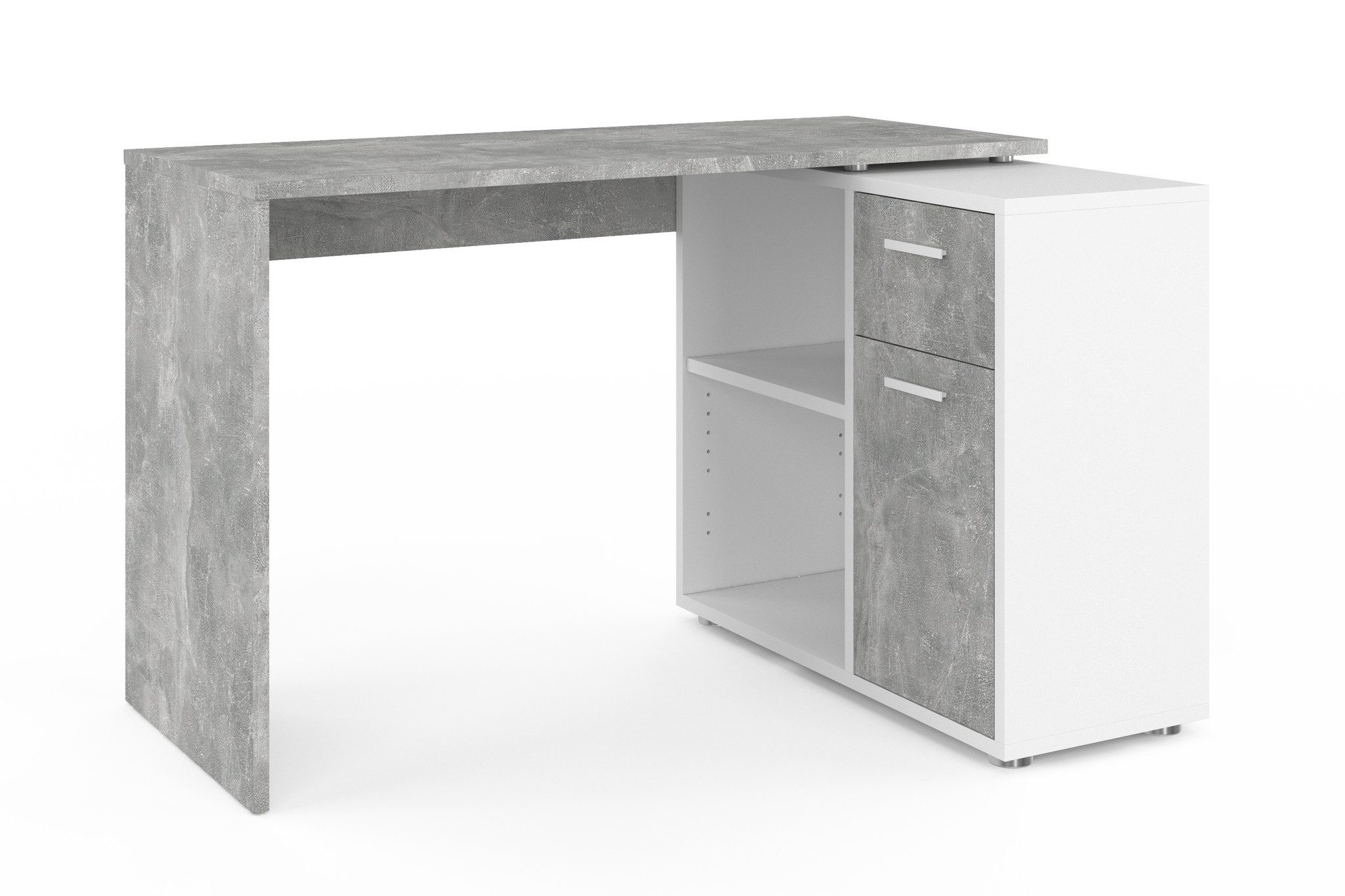 FMD Eckschreibtisch AUGSBURG, Schreibtisch/ Sideboard m. Stauraum, beids. montierb., 117 oder 148 cm