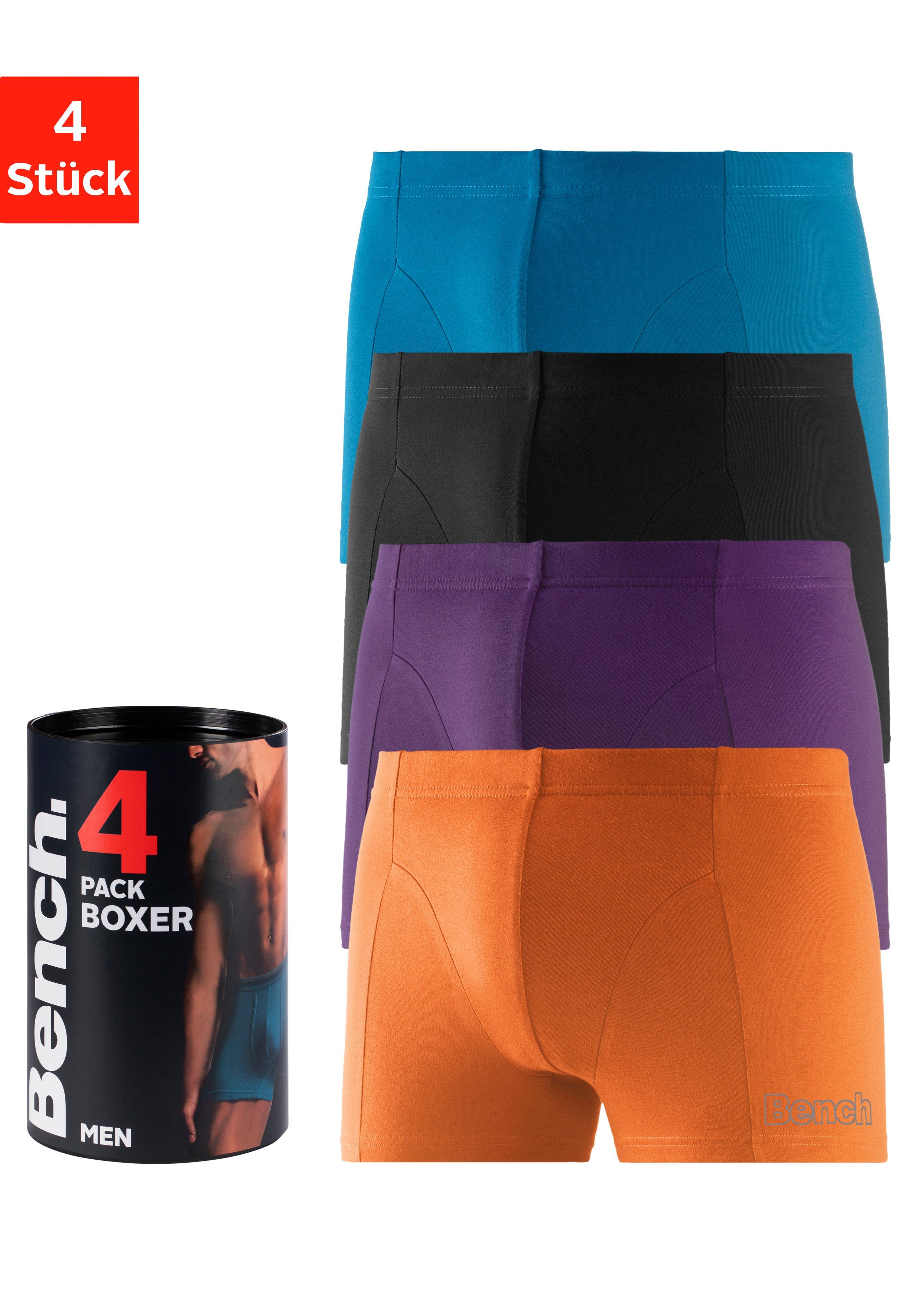 Bench. Boxer (Packung, 4-St) in der Dose mit kleinem Logodruck auf dem Bein schwarz, türkis, orange, lila | Boxer anliegend