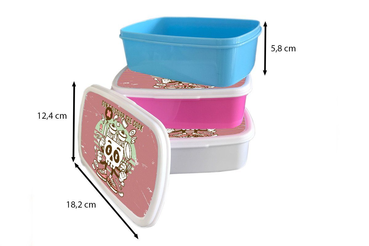 MuchoWow Lunchbox Totenkopf - Küchenutensilien Brotdose Kunststoff - (2-tlg), Erwachsene, Snackbox, Kunststoff, Kinder, Brotbox für Mädchen, Retro, rosa