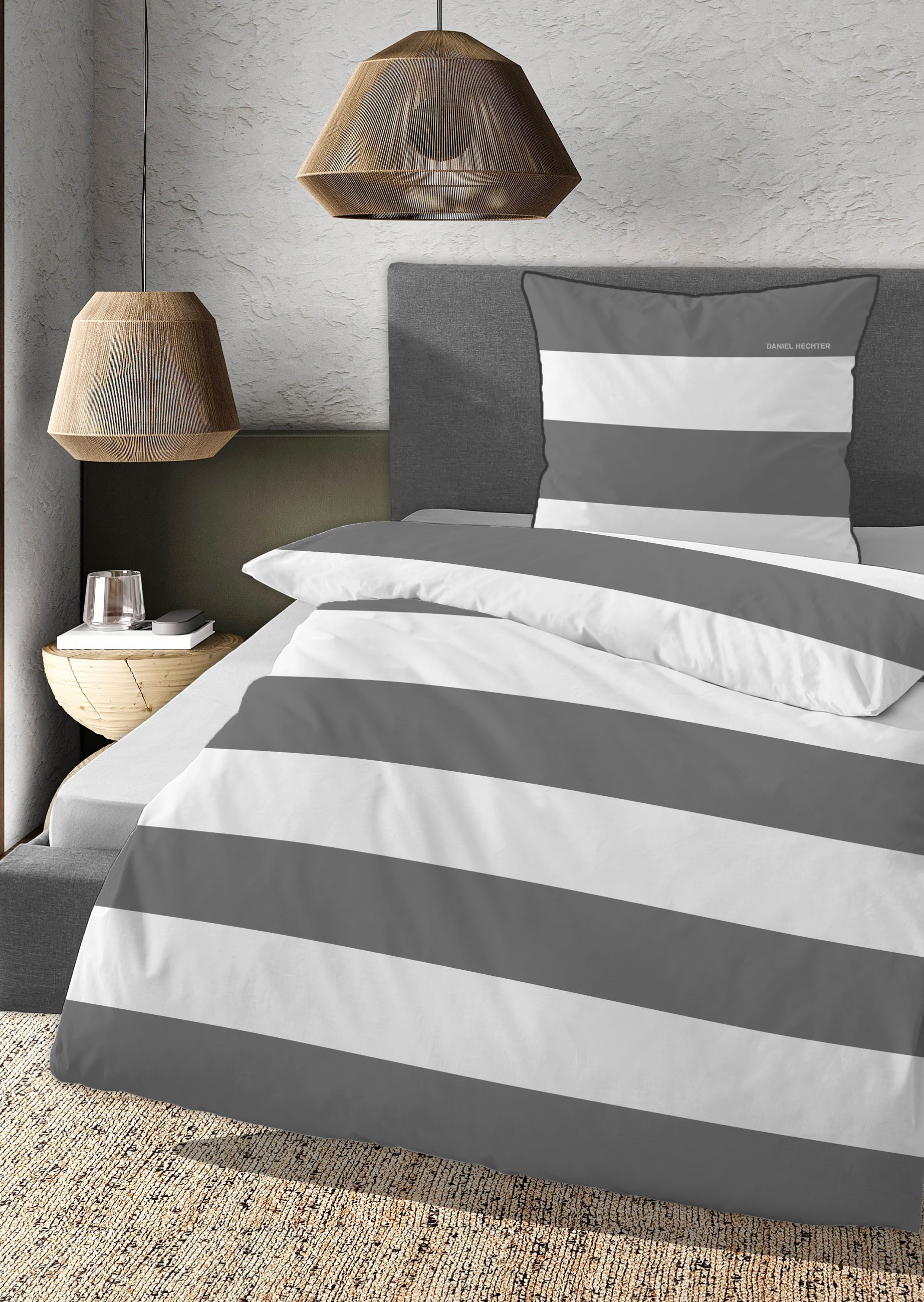 Daniel Hechter Bettwäsche 0041301, Renforcé, 2 teilig, hautsympathisch, Reißverschluss, ganzjährig nutzbar, LOGO + Paspel