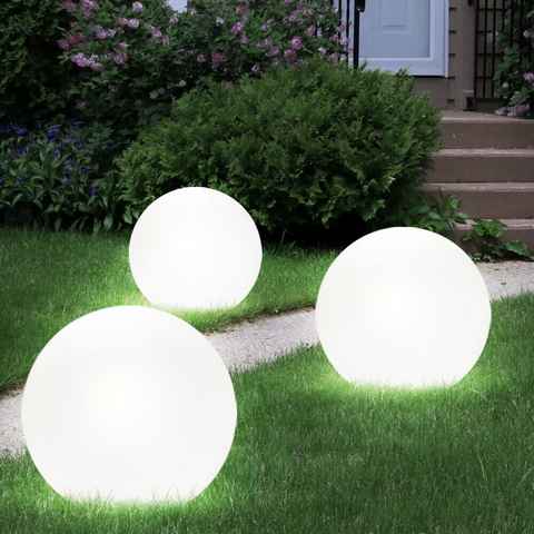etc-shop LED Gartenleuchte, LED-Leuchtmittel fest verbaut, 3er Set LED Solar Kugel Lampen Garten Weg Steck Leuchten