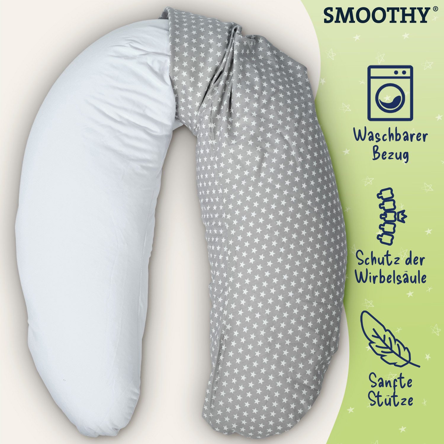 Smoothy Stillkissen SMOOTHY U-förmiges Still-&Schwangerschaftskissen–Seitenschläferkissen, Seitenschläferkissen, Lagerungs-Kissen