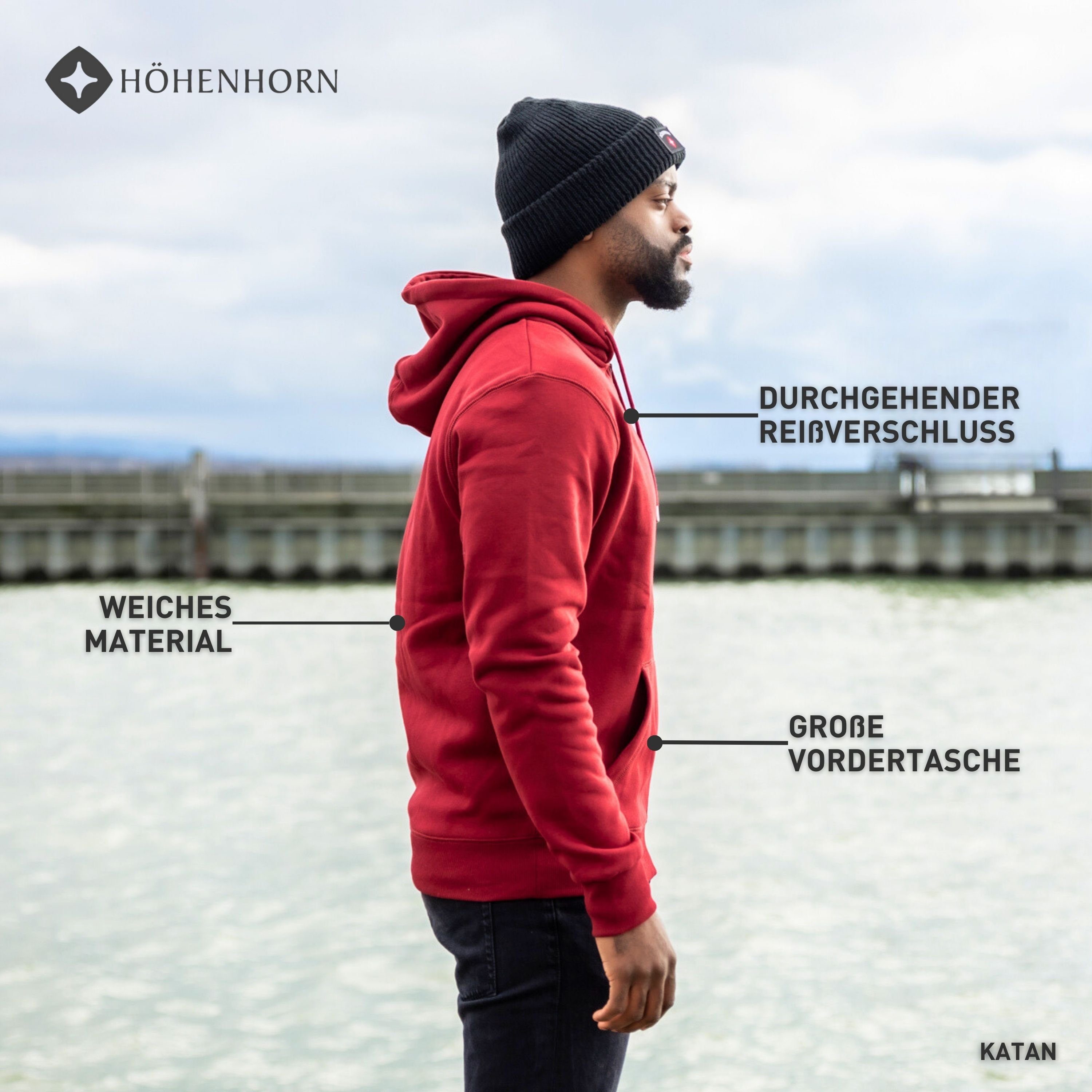 Höhenhorn Hoodie Katan Herren Hoody für Männer Pullover Sweatshirt Kapuzenpullover Hochwertige Baumwolle, weiche Innenseite, angenehm warm