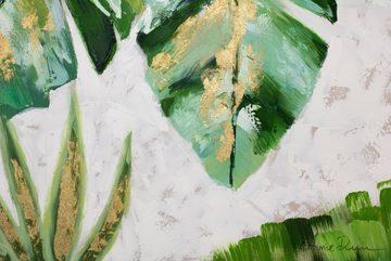 KUNSTLOFT Gemälde Wehende Blätter 90x90 cm, Leinwandbild 100% HANDGEMALT Wandbild Wohnzimmer