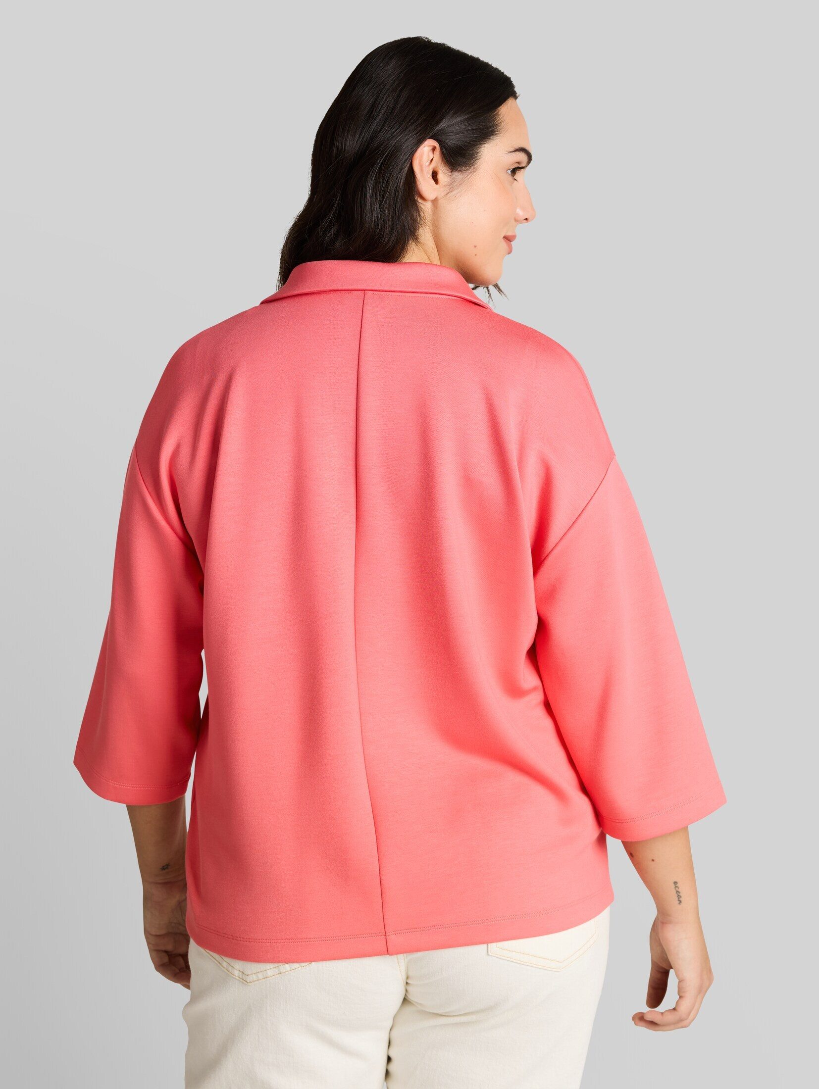 TOM TAILOR PLUS 3/4-Arm-Shirt T-Shirt Plus Size - Loose Fit Scuba Langarmshirt mit Polokragen