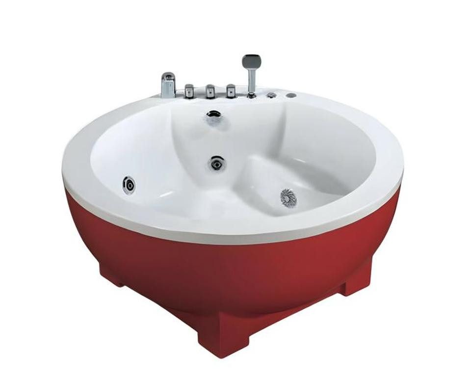 JVmoebel Whirlpool-Badewanne Rot 150x150 cm Massagebadewanne Whirlpool Acryl Spa-Bad, Made in Europe