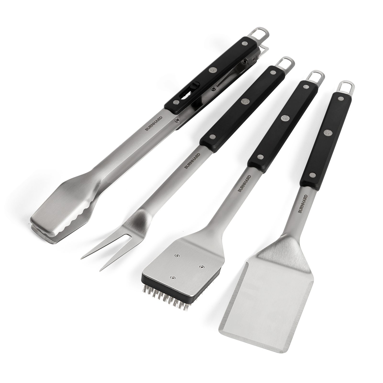BURNHARD® Grillbesteck-Set Edelstahl Grillbesteck-Set 4-tlg., (4 tlg), Grillzange, Grillwender, Grillgabel, Grillbürste