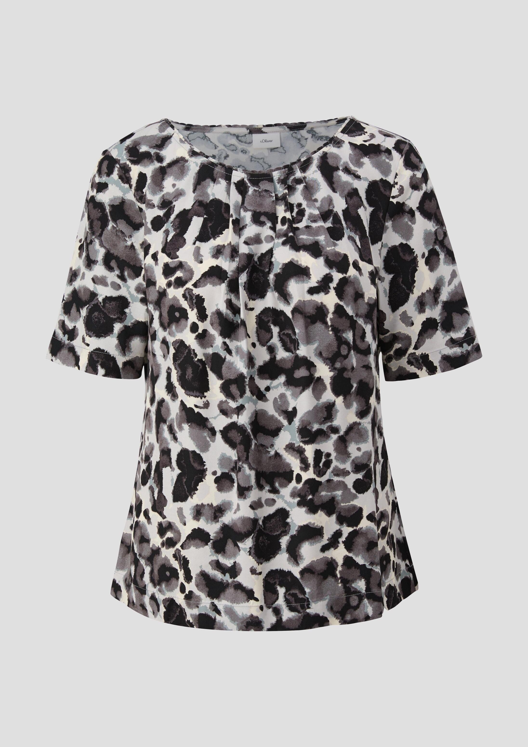 s.Oliver Kurzarmbluse Bluse Gemusterte Bluse aus Twill