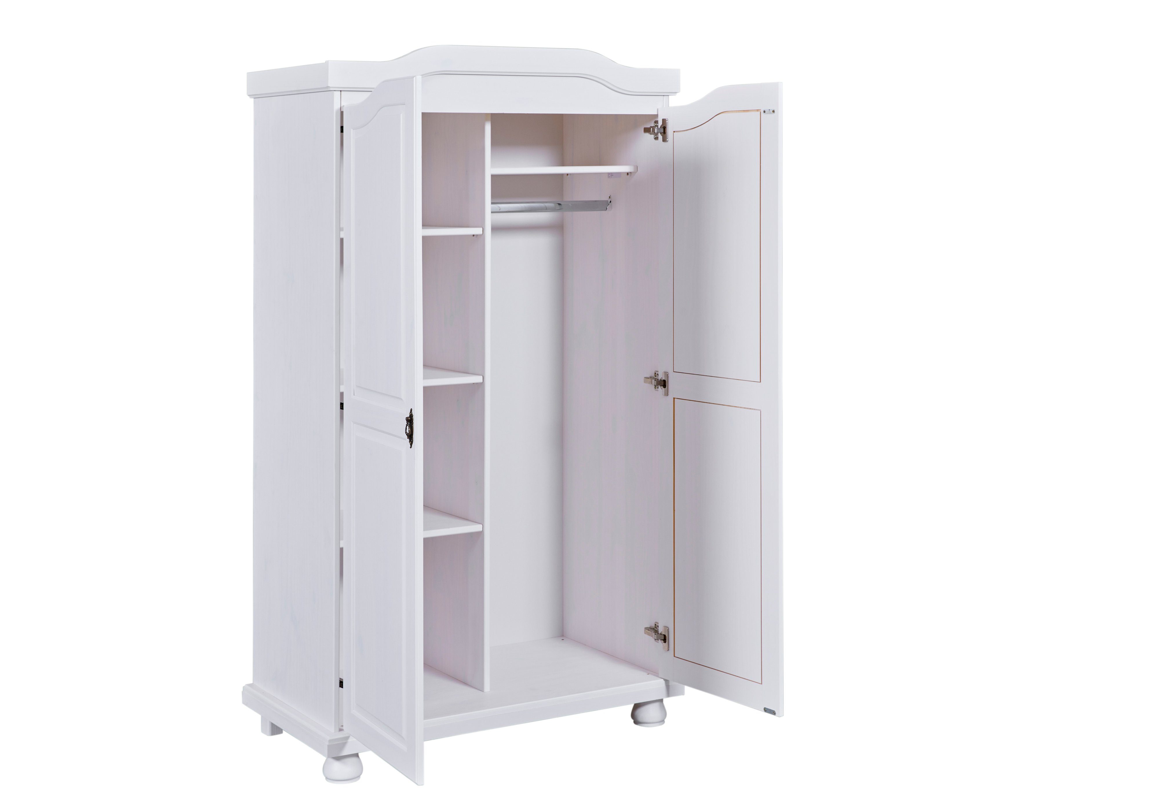 Inter Link Kleiderschrank Hedda Massivholz, mit 5 Fächern, Kleiderstange, weiß lackiert, Landhausstil