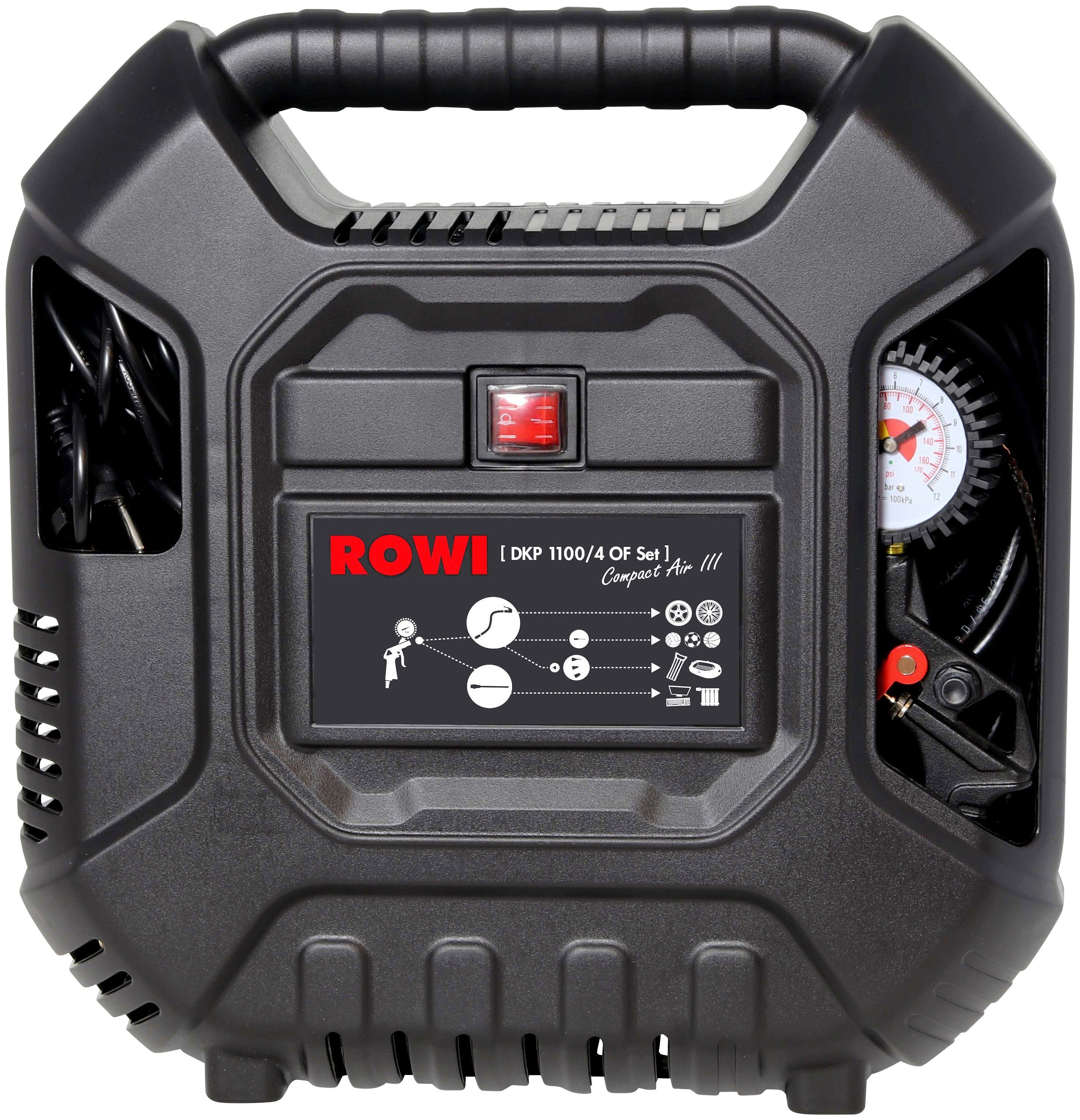Compact Air Kompressor ROWI DKP 1100/4 9-tlg. OF Set, III,