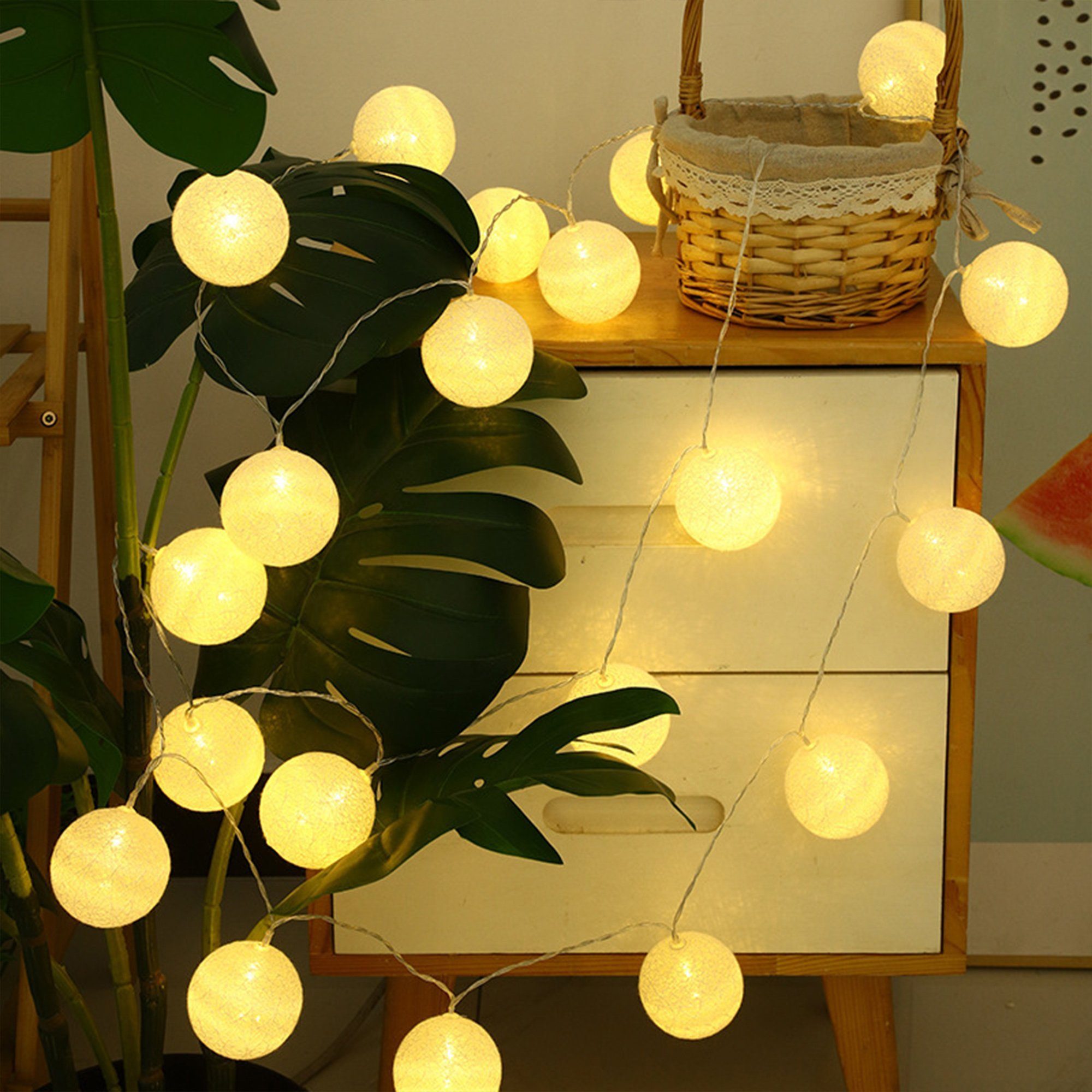 KUGI LED-Lichterkette Baumwollkugeln Lichterkette Strombetrieben,3m 20 LED, Cotton Ball Kugeln Bälle Lichter,für Außen Innen Schlafzimmer Balkon