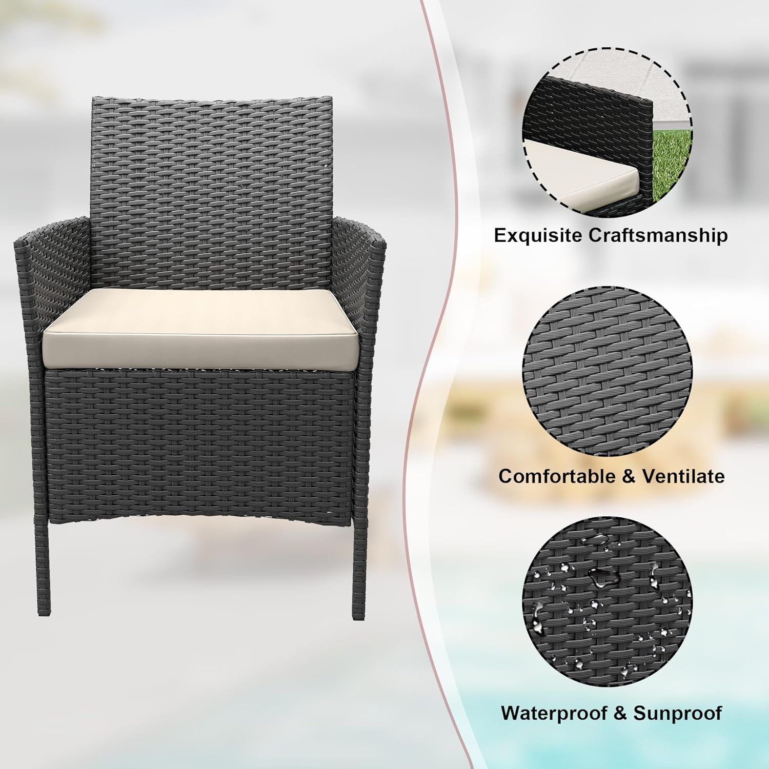 GarveeMore Gartenlounge-Set Terrassenmöbel-Sets 3-teilig, modernes Terrasse günstig online kaufen