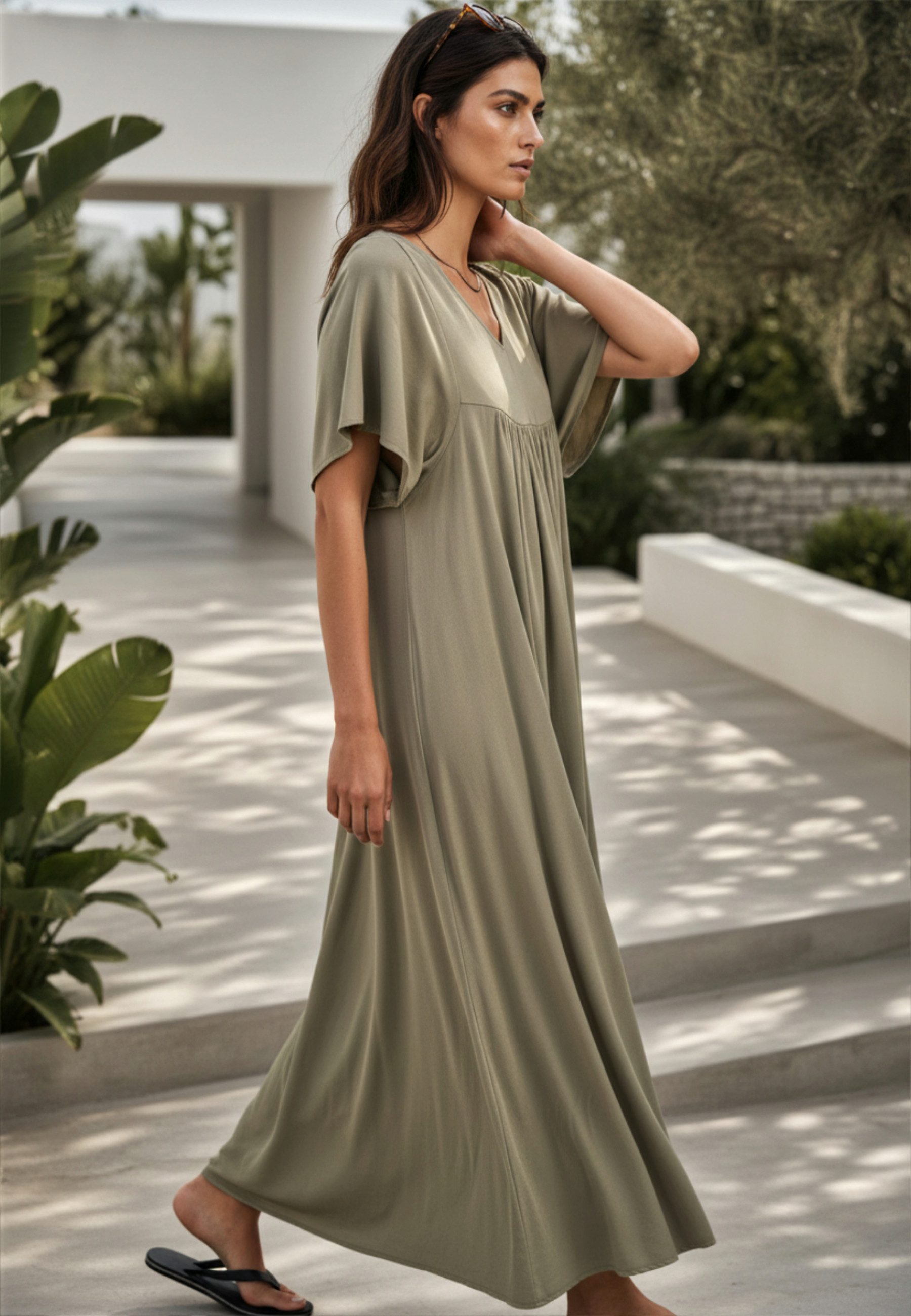 Andijamo-Fashion Maxikleid SOFT LINE Locker geschnittenes Maxikleid mit femininer Raffung