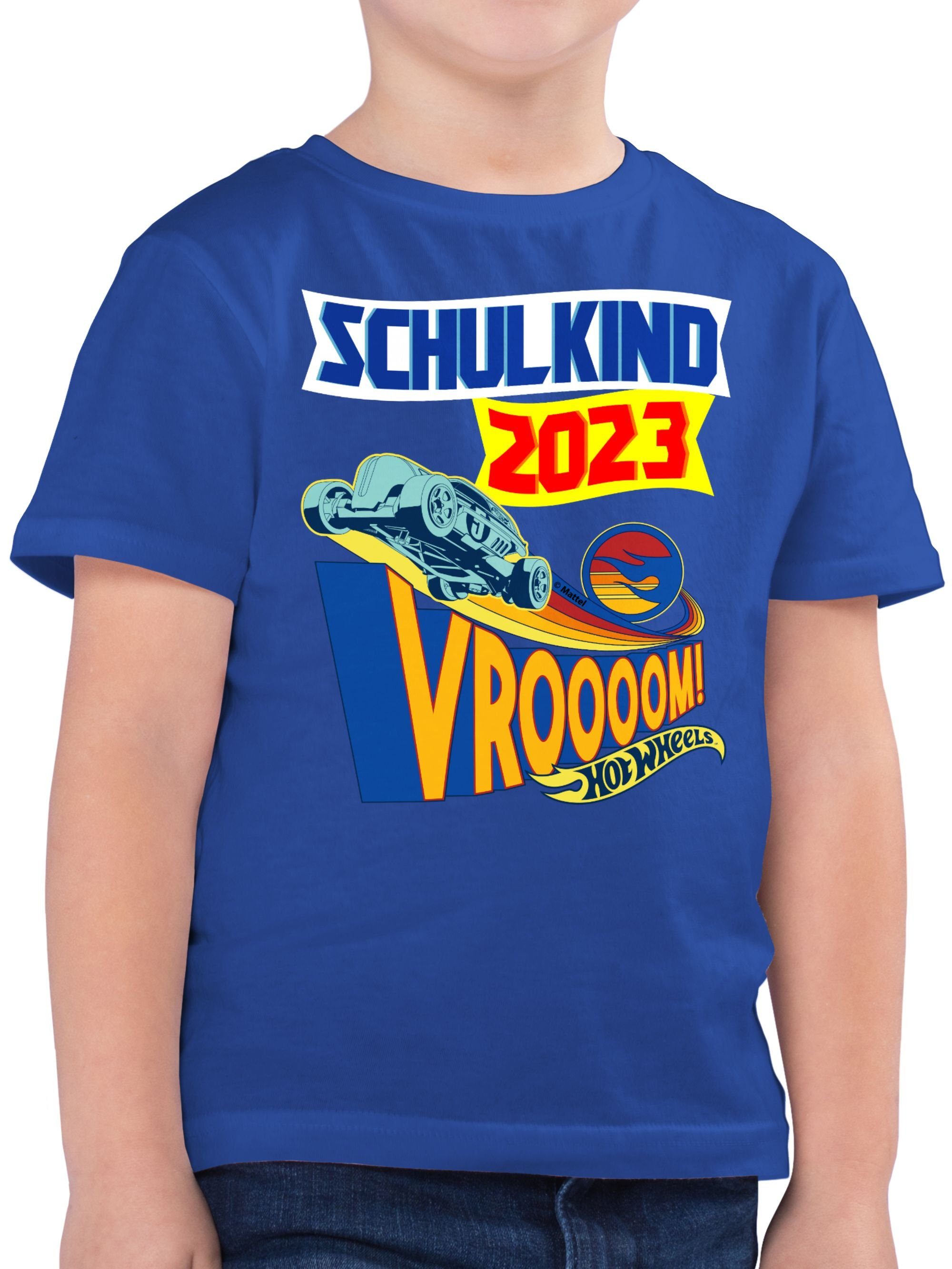 2023 - Jungen Vroooom! T-Shirt Schulkind 01 Hot Wheels Royalblau Shirtracer