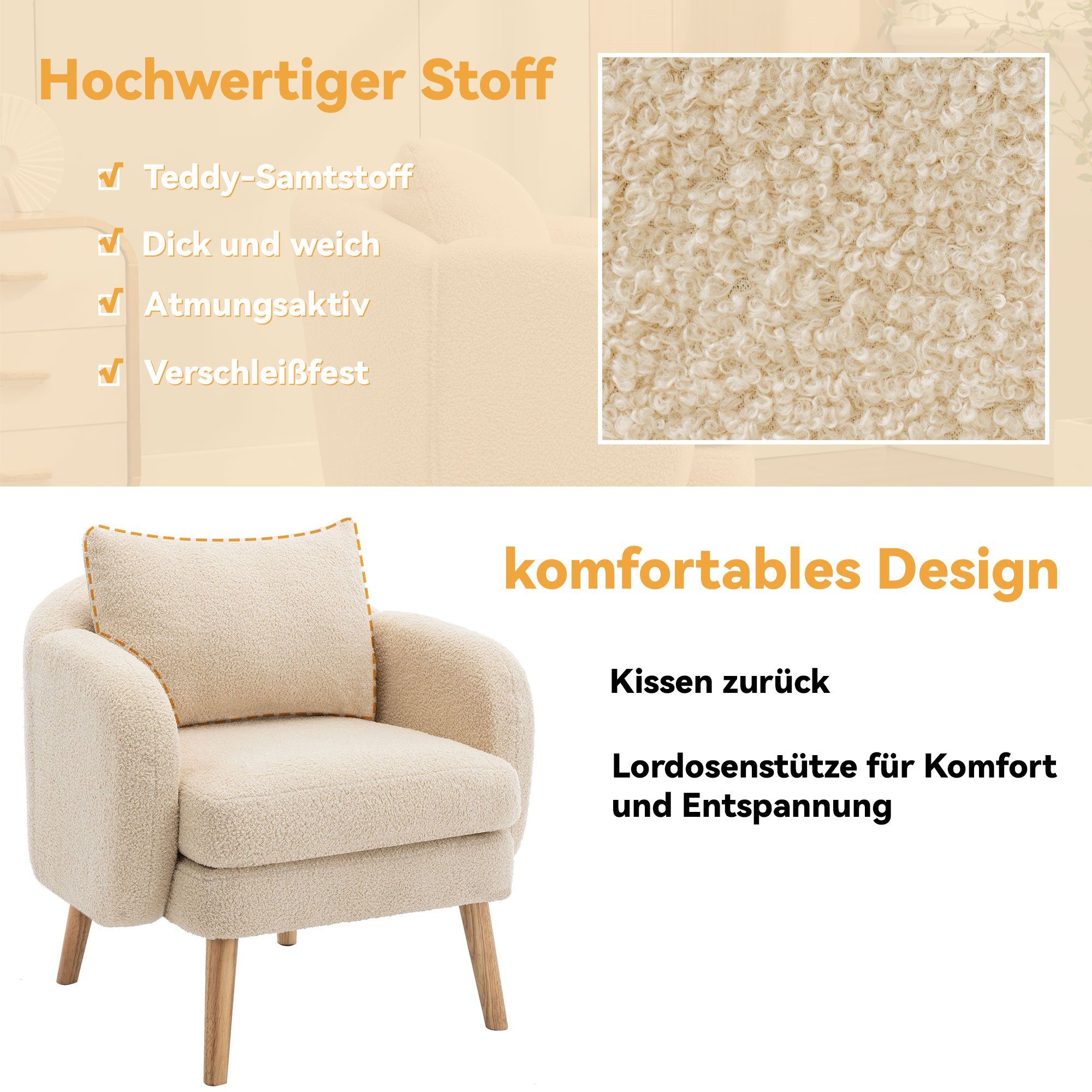 Merax Sessel mit Zierkissen und Massivholzbeine, günstig online kaufen