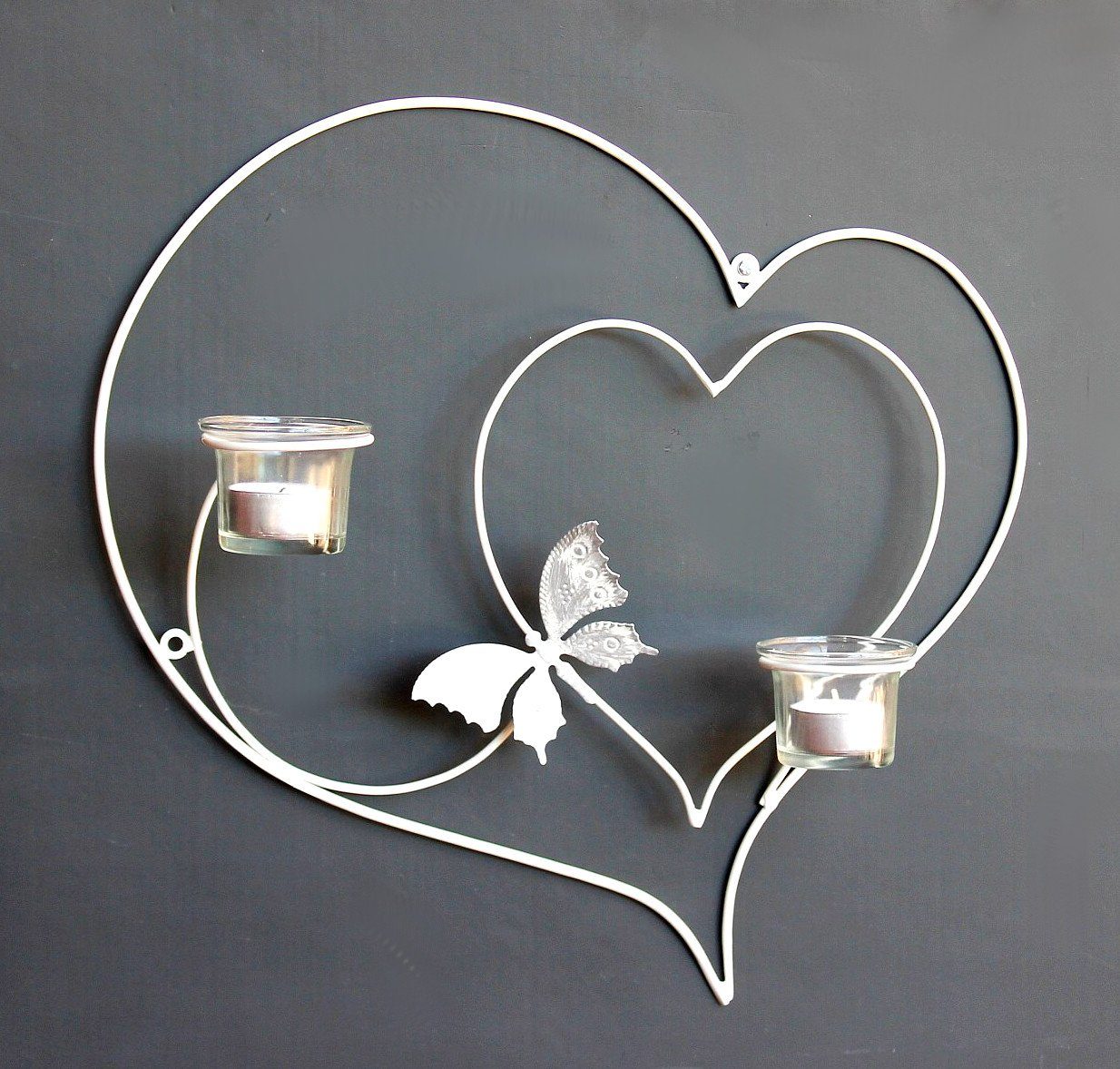 Wandleuchter Weiß Teelichthalter Kerze Wandkerzenhalter Herz Metall Wandteelichthalter DanDiBo 39 cm