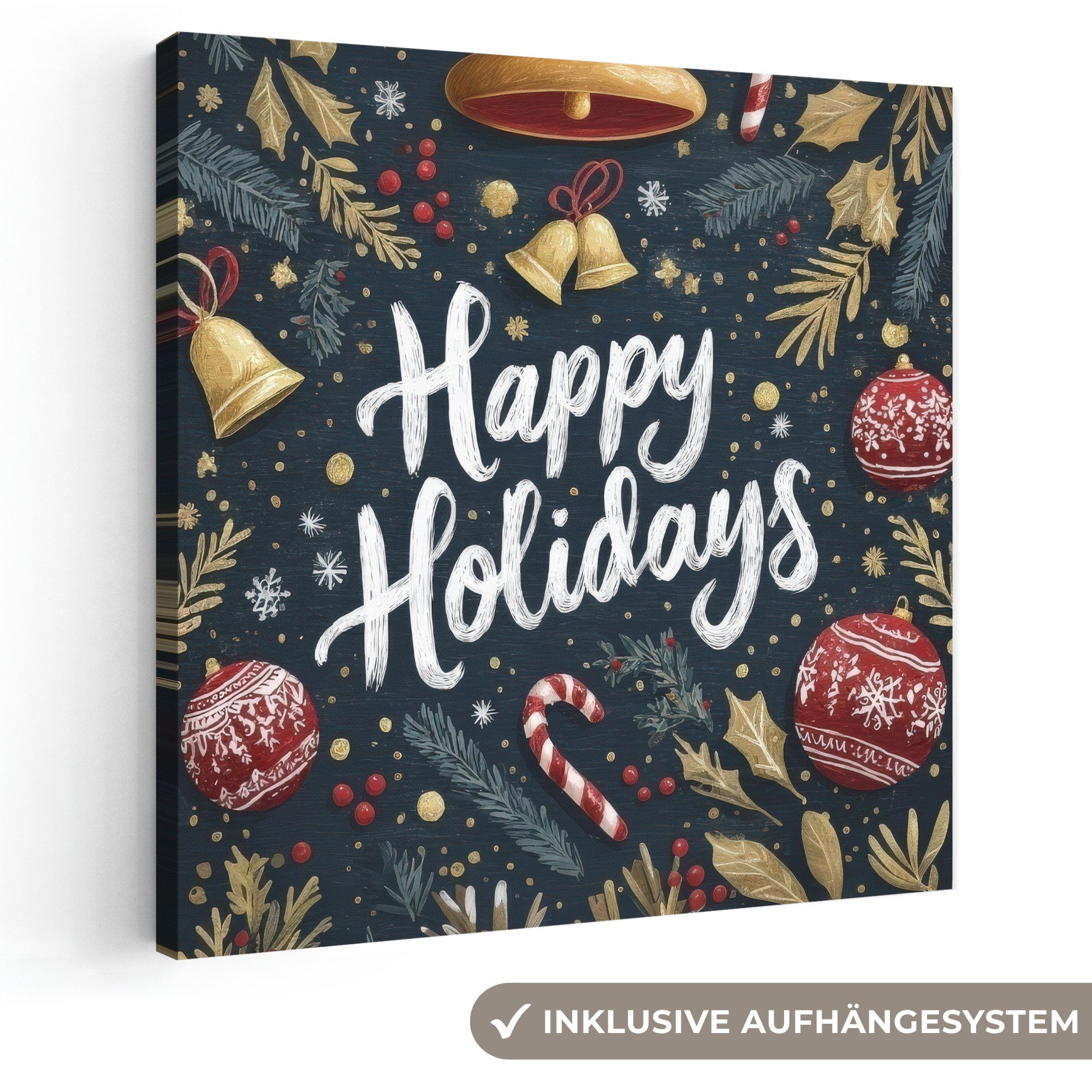 OneMillionCanvasses® Leinwandbild Festlich - Weihnachtsgruß - Farbenfroh, Fotodruck (1 St), Wandbild, Deko Schlafzimmer Wohnzimmer Flur 20x20 cm