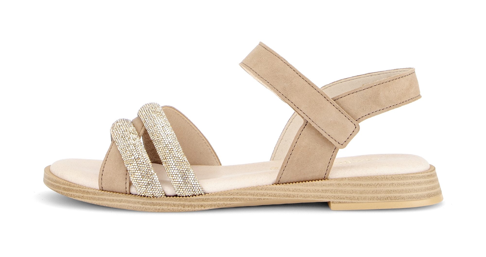 Gabor Riemchensandale Blockabsatz, Sandalette, Sommerschuh mit glänzenden Schmucksteinen