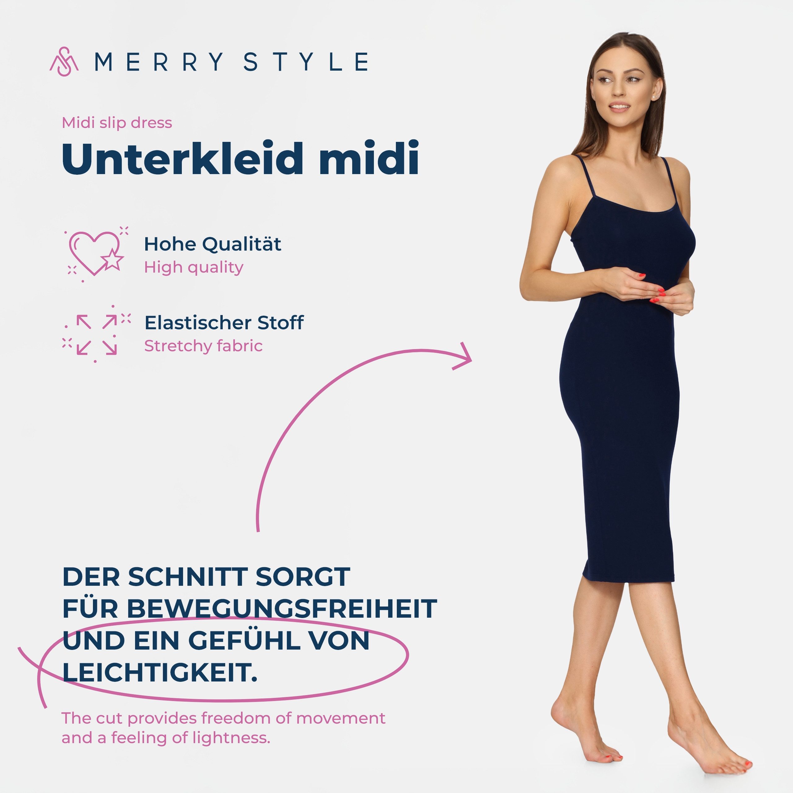 Merry Style Unterkleid Damen Spaghettikleid MS10-402 (1-tlg) aus Viskose