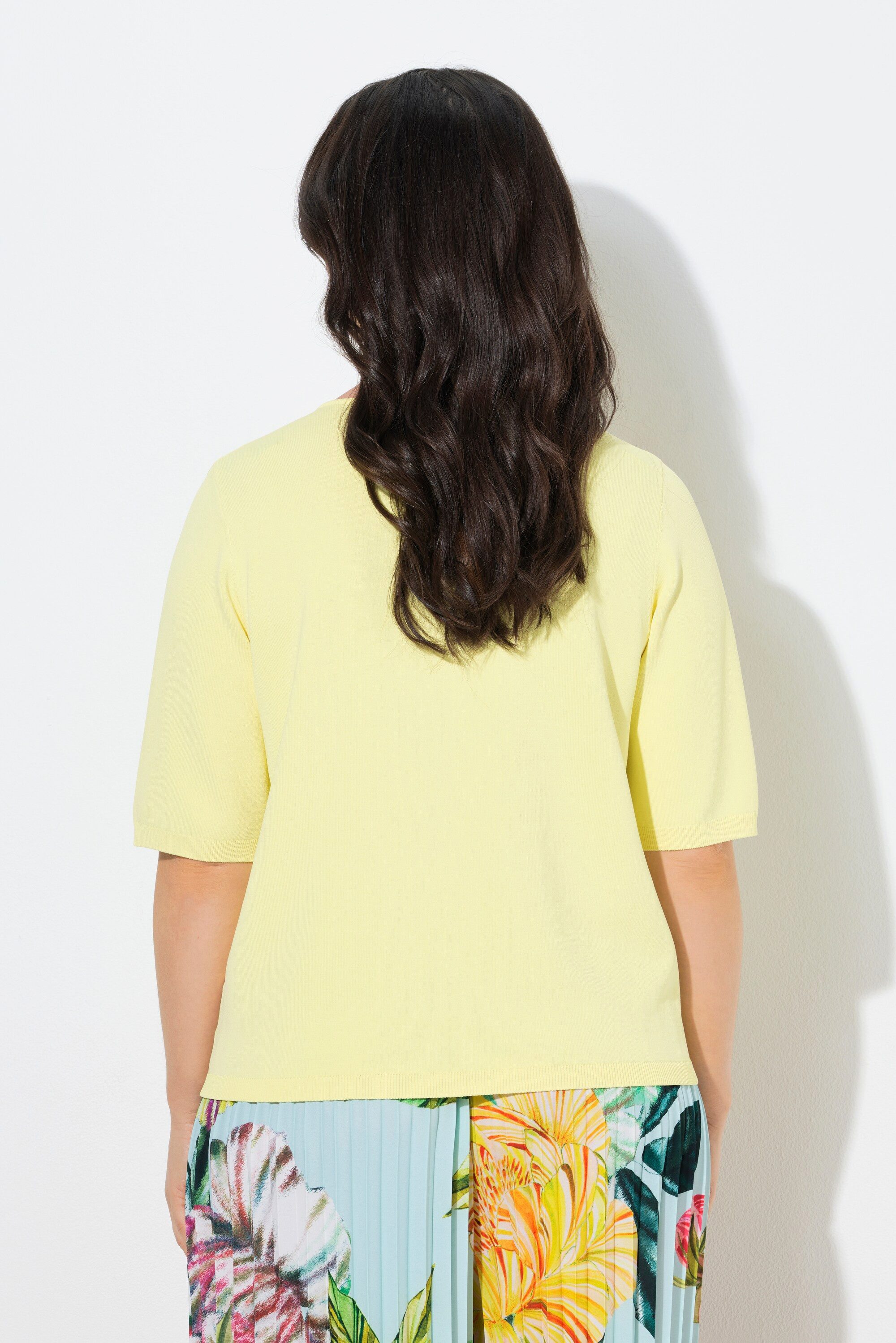 Ulla Popken Strickpullover Pullover elastischer Saum V-Ausschnitt Halbarm