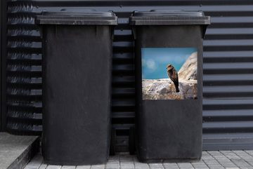 MuchoWow Wandsticker Steinsperling auf einem Felsen am Meer (1 St), Mülleimer-aufkleber, Mülltonne, Sticker, Container, Abfalbehälter