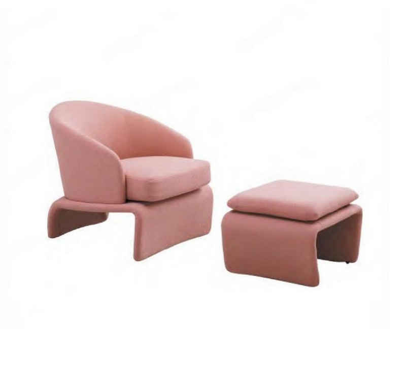 JVmoebel Wohnzimmer-Set Set Sessel und Hocker Club Lounge Rosa Stoff im Modernen Stil, (2-St., 1x Sessel + 1x Hocker), Made in Europa