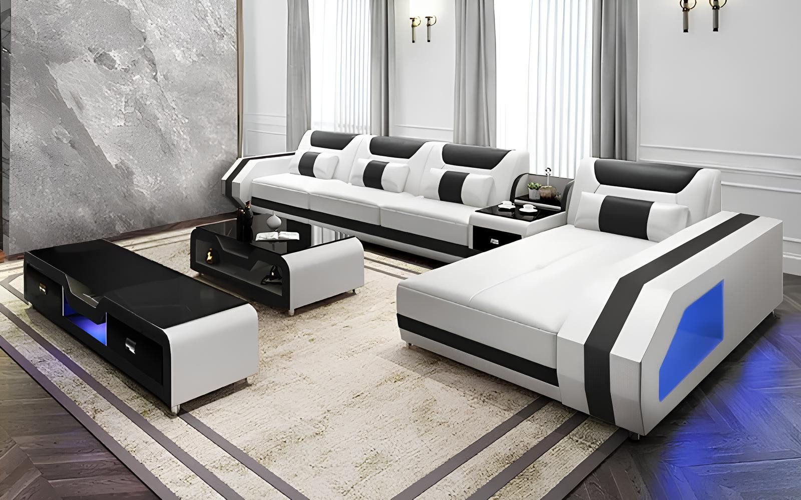 Xlmoebel Ecksofa Ecksofa mit Ledersitz, Couchtisch und Sideboard in modernem Design, 3 Teile, Hergestellt in Europa