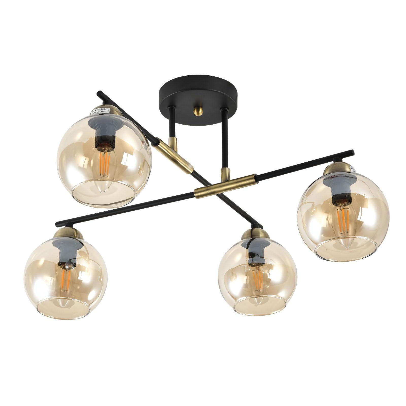 LQWELL Kronleuchter Modern Kugelglas Lampenschirm Chandelier E14 Schlafzimmerlampe, Keine Glühbirne, 4 Flammige, Minimalistische Industrie Pendellampe Vintage Hängelampe, Wohnraumbeleuchtung, für Wohnzimmer Schlafzimmer Küche
