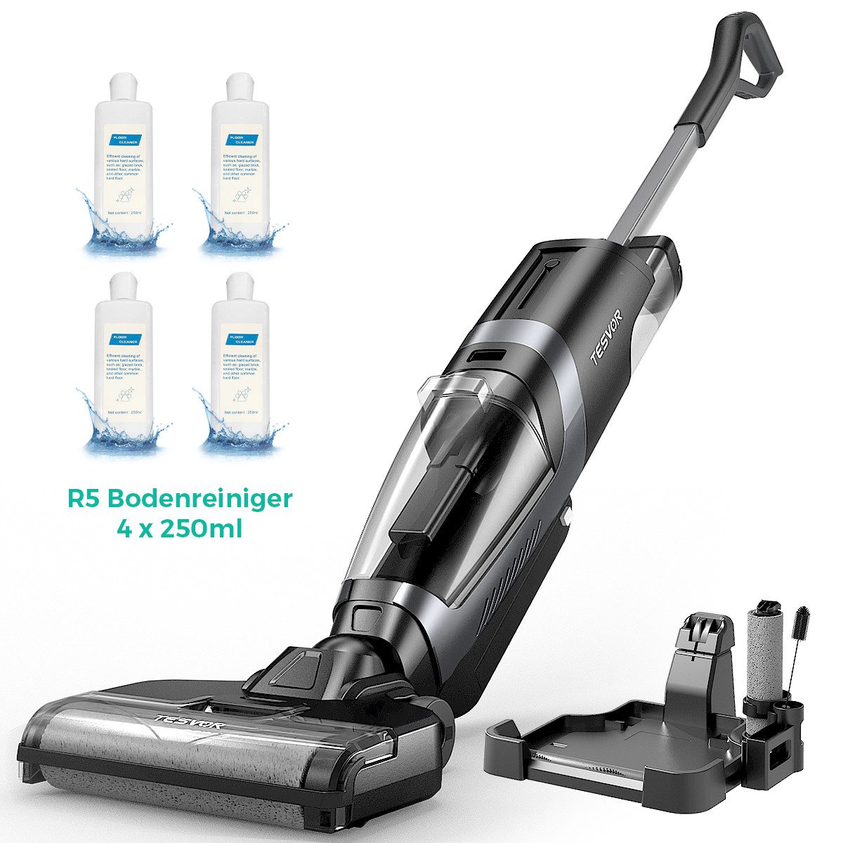 Tesvor Nass-Trocken-Akkusauger R5 Nass Trockensauger 13000pa 3-in-1 Handstaubsauger, 255,00 W, Beutellos 13000pa, Selbstreinigende, Selbsttrocknende, Selbstzuführendes Waschmittel