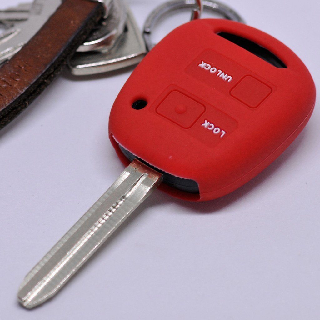 mt-key Schlüsseltasche Autoschlüssel Softcase Silikon Schutzhülle Rot, für Toyota Yaris RAV 4 Aygo Corolla Avensis 2 Knopf Funk Fernbedienung
