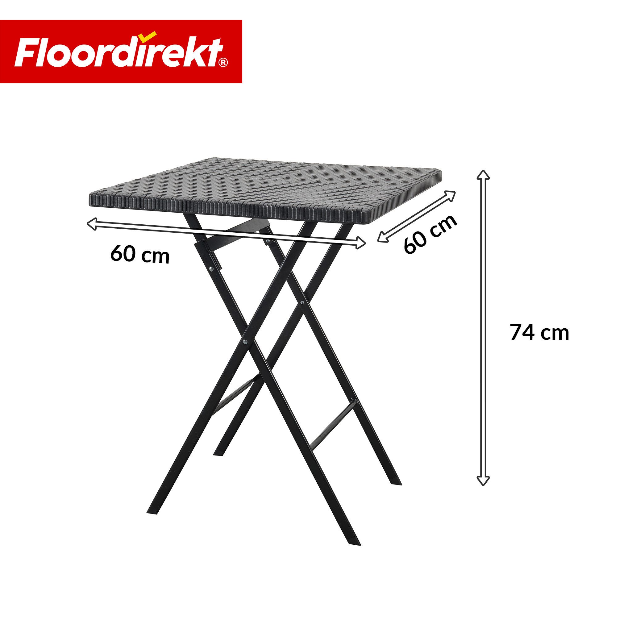 Floordirekt Klapptisch Gartentisch Balkontisch Kobe 60x60 cm schwarz klappbar Rattan-Optik, 60x60 cm, wetterfest, stabil