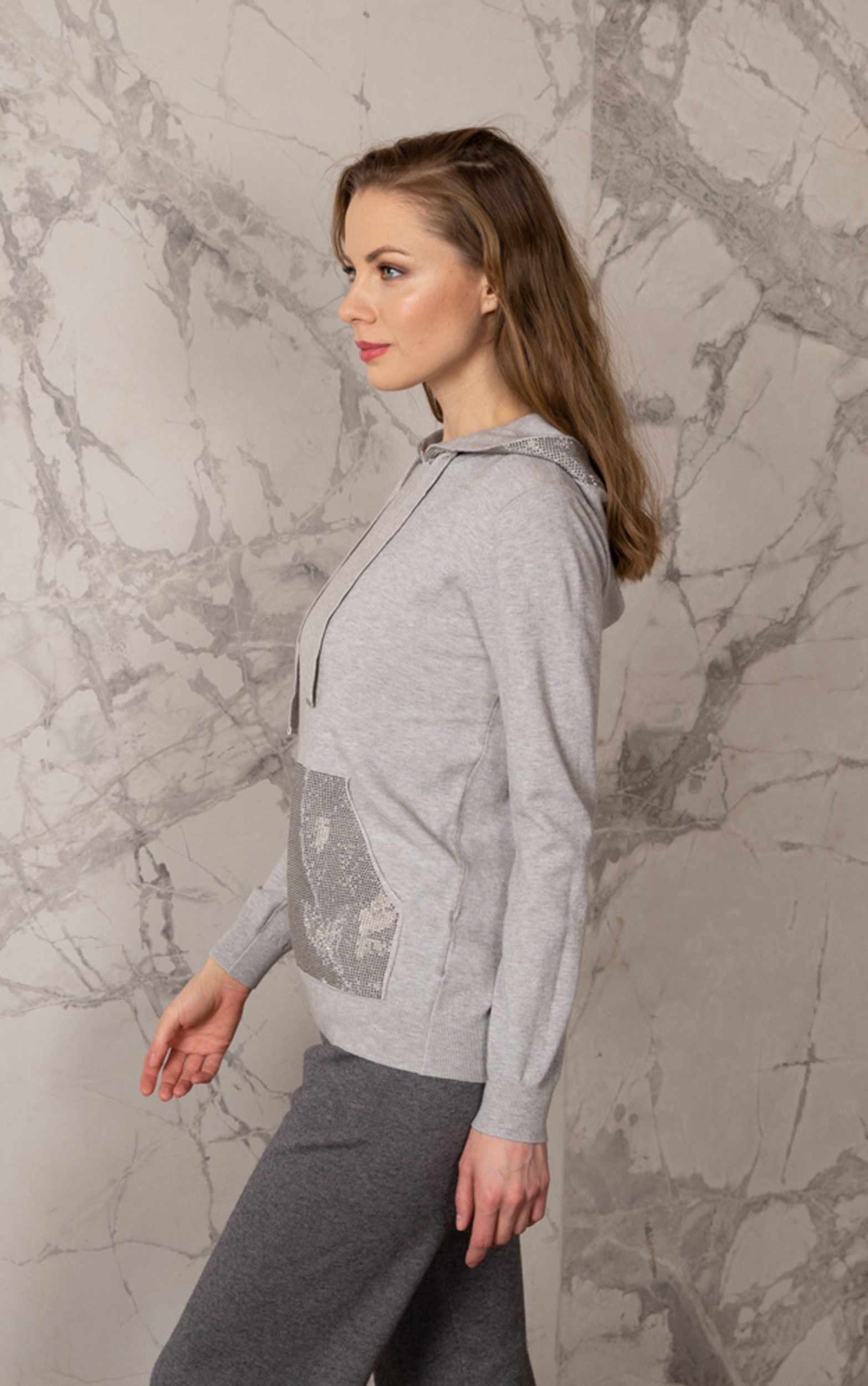 Passioni Kapuzenpullover mit Strasssteinen