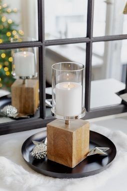 EDZARD Kerzenständer Meo, Kerzenhalter für Stumpenkerzen mit Ø 9 cm, vernickelter Edelstahl/Holz