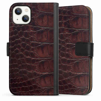 DeinDesign Handyhülle Krokodil Leder Animalprint Croco dark brown, Apple iPhone 13 Hülle Handy Flip Case Wallet Cover Handytasche Leder