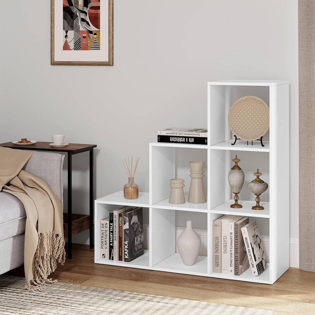 Woltu Bücherregal, 1-tlg., weißes Regal mit 6 Fächern, Würfelregal 90x29x90 günstig online kaufen