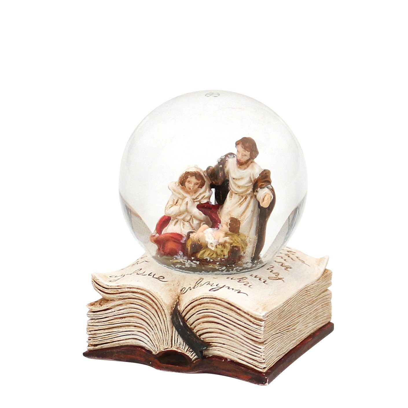 Dekohelden24 Schneekugel Schneekugel mit Heilige Familie auf Buch, Maße H/B/Ø Kugel: ca. 6,5 x (1 St)
