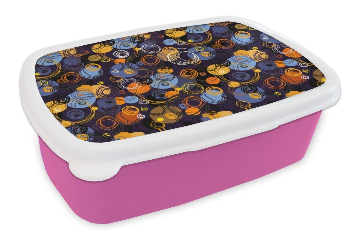 MuchoWow Lunchbox Muster - Abstrakt - Ringe, Kunststoff, (2-tlg), Brotbox für Erwachsene, Brotdose Kinder, Snackbox, Mädchen, Kunststoff rosa