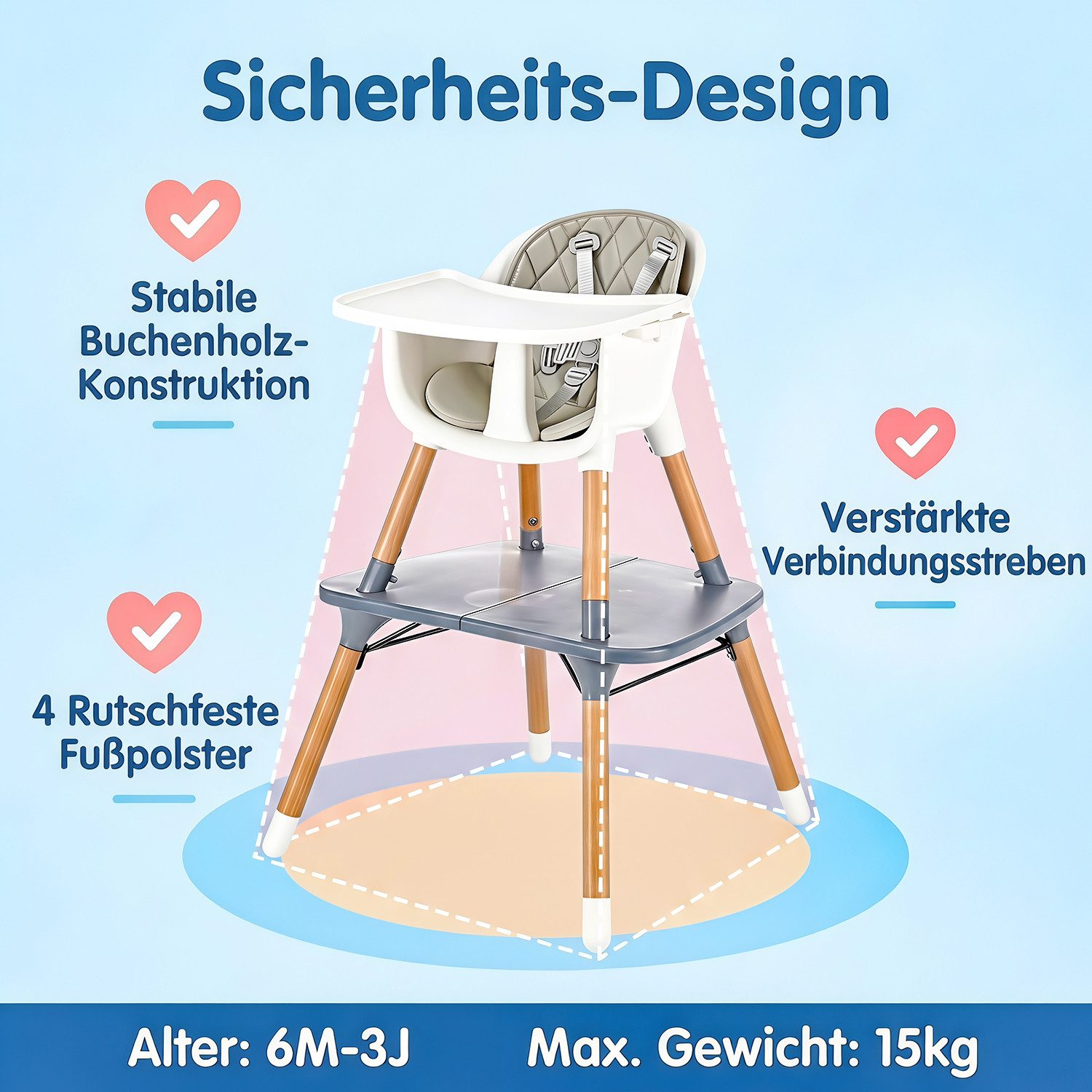 oyajia Hochstuhl 6in1 Baby & Kombihochstuhl, Spieltisch mit Kinderstuhl (Babystuhl für Kinder ab 6 Monate)
