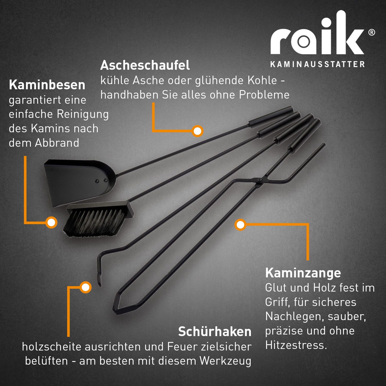 Raik Kamingarnitur Raik Kaminbesteck Oskar Set 5-teilig Bronze