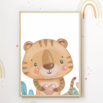 Tigerlino Poster Löwe Nilpferd Tiger Elefant Safari 4er Set Kinderzimmer Wandbilder