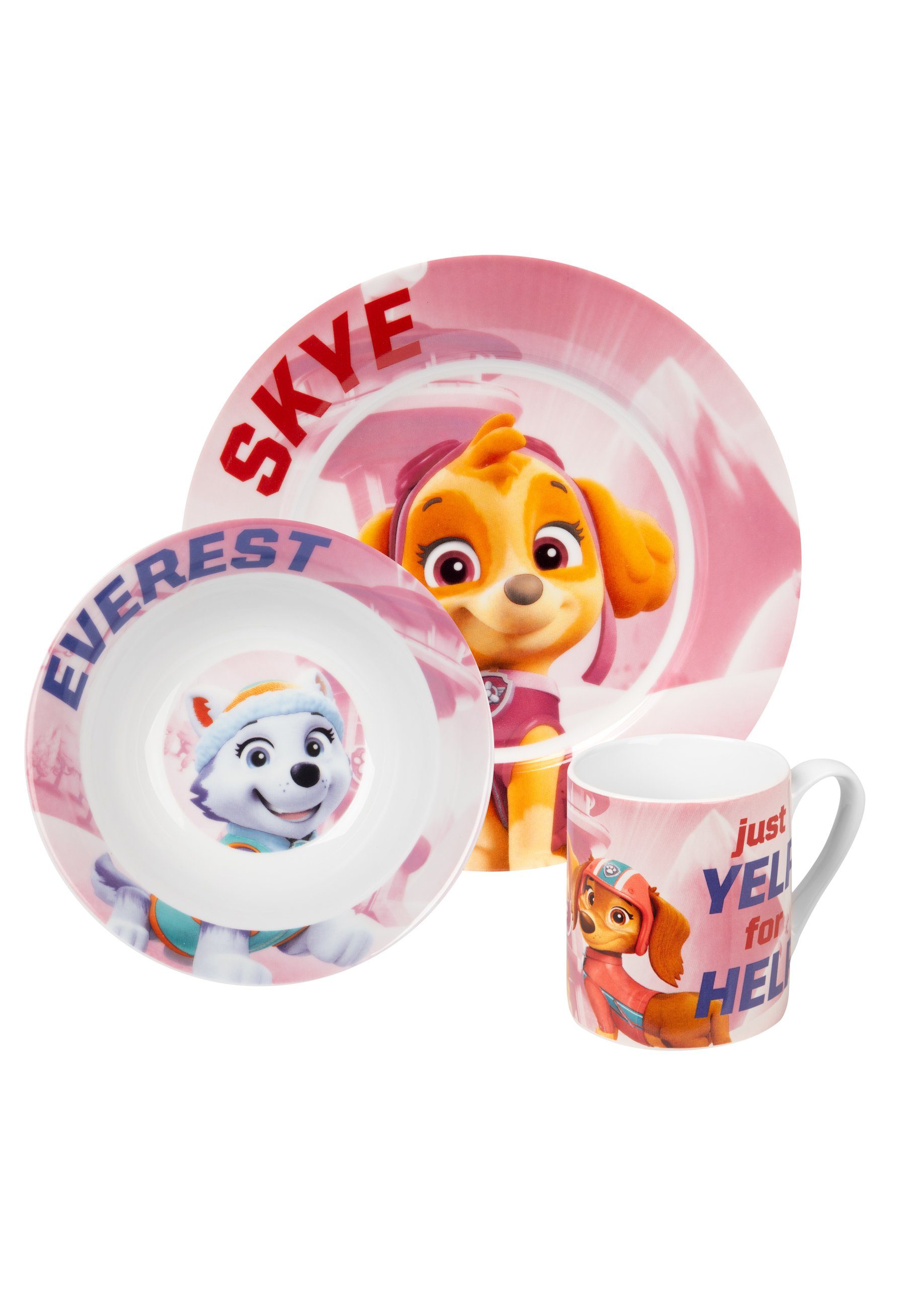 United Labels® Frühstücks-Geschirrset für Patrol Frühstücksset Geschirr 3-tlg, Paw - Set Porzellan Kinder