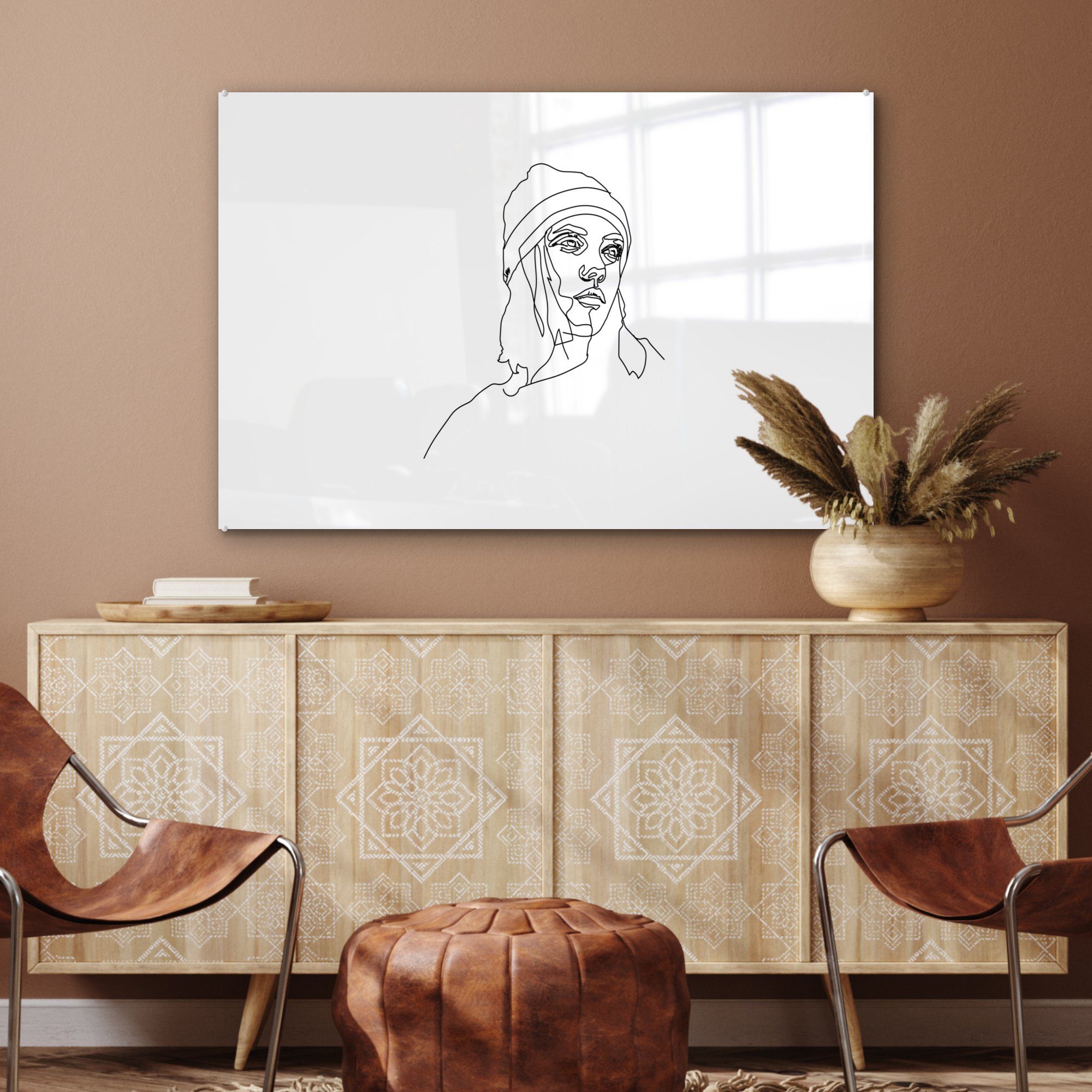 Strichzeichnung Wohnzimmer (1 Frau, - St), Acrylglasbilder & Mütze Schlafzimmer MuchoWow - Acrylglasbild
