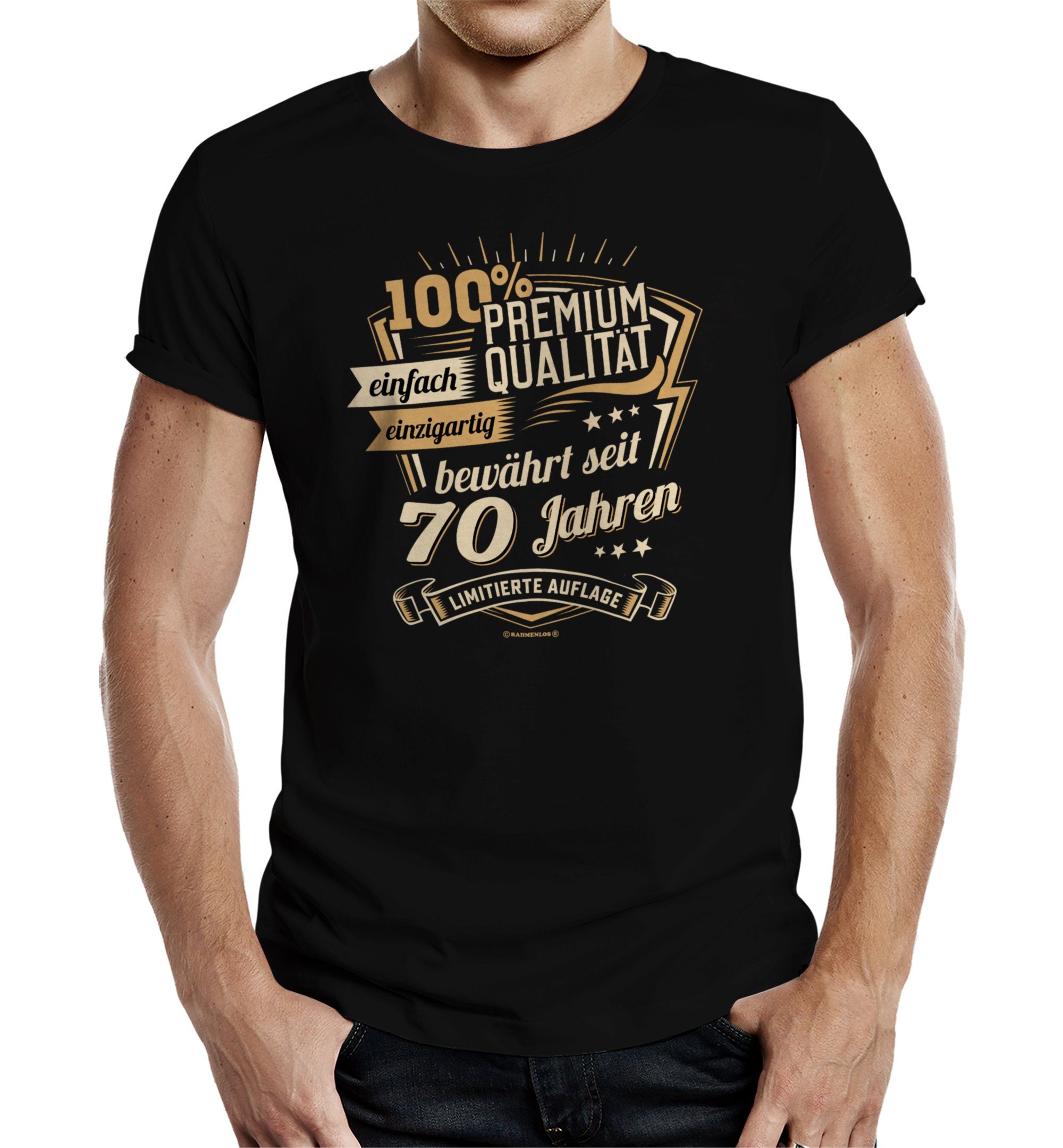 RAHMENLOS® T-Shirt als Geschenk zum 70. Geburtstag - bewährt seit 70 Jahren
