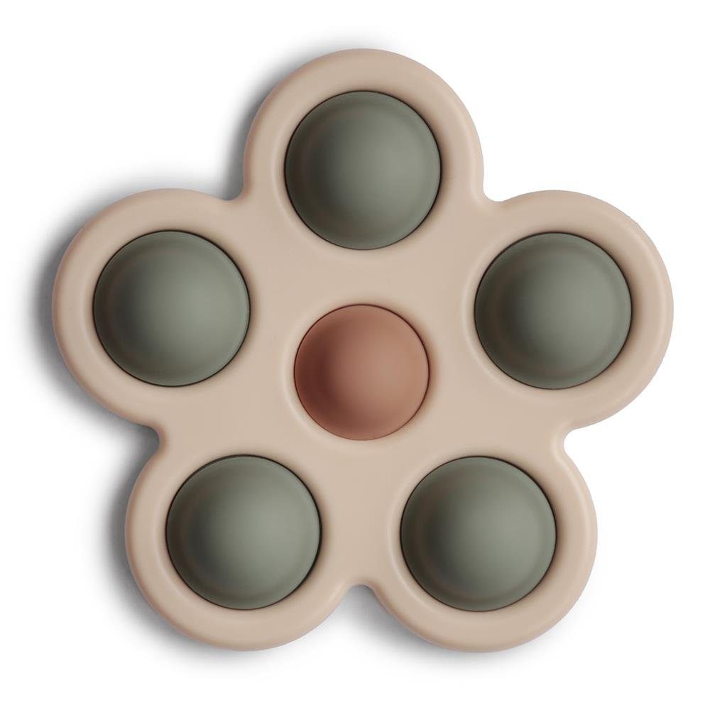 Mushie Игрыsammlung Pressspielzeug Blume Dried Thyme, Silikon BPA-frei, Druckspielzeug, Babyspielzeug, Grün Beige Braun
