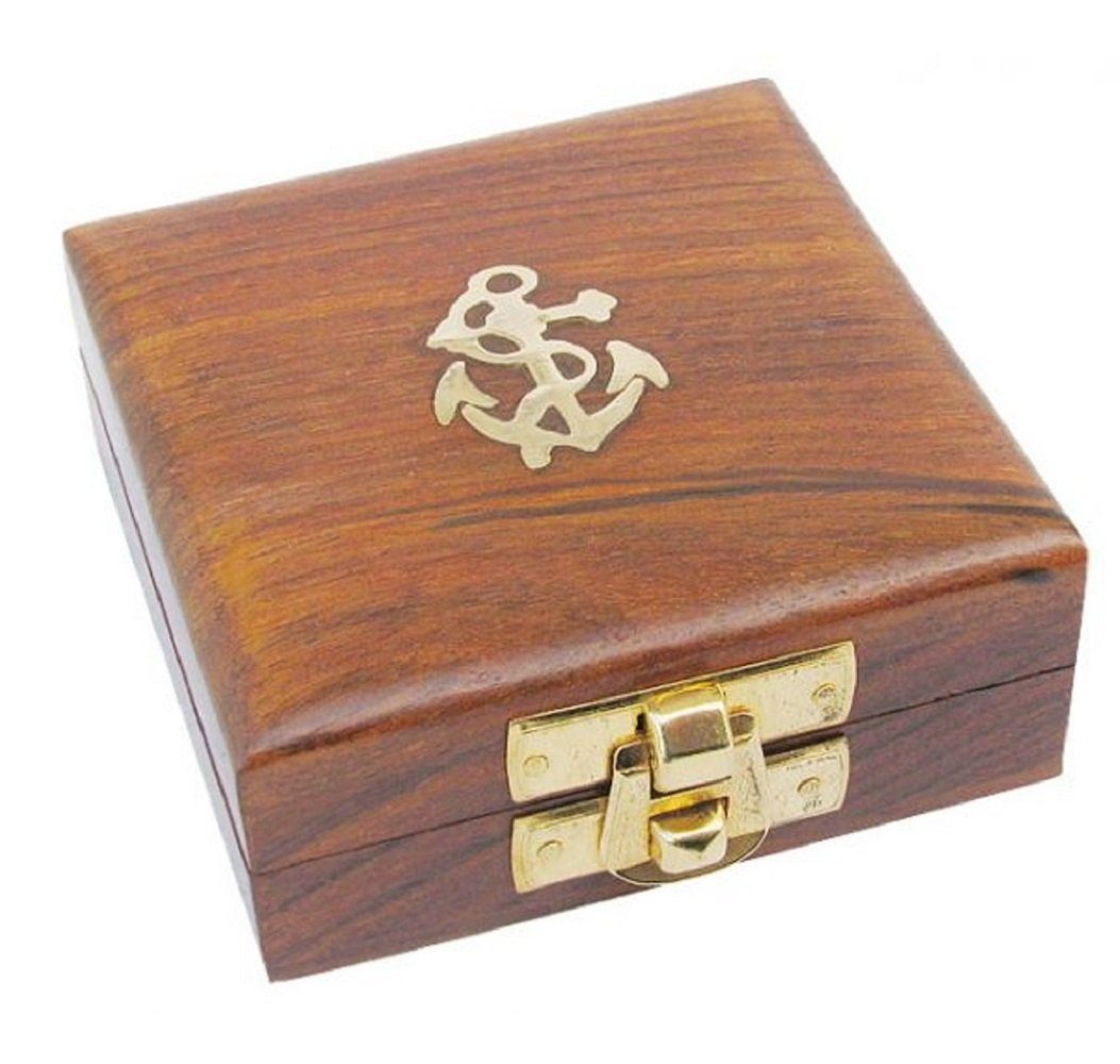 Linoows Dekoobjekt Kompass Box, mit cm. Maritime im edle Leerbox 7x7 Holzbox St), (1 Deckel Messingeintarsie Holzbox