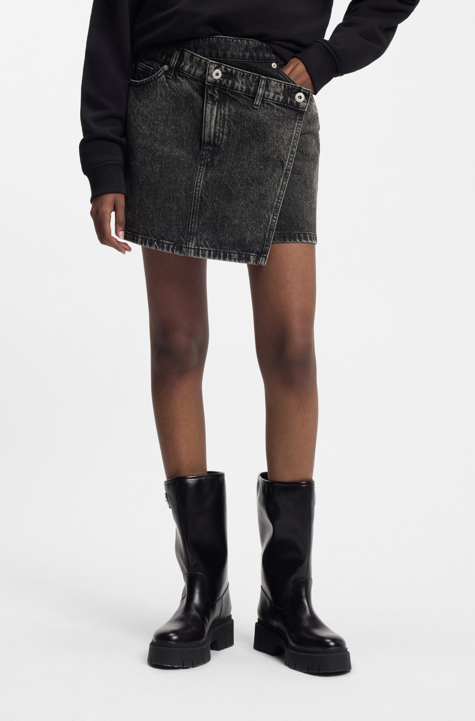 HUGO Blue Jeansrock Galaxy mit asymmetrischem Bund, Mini-Länge