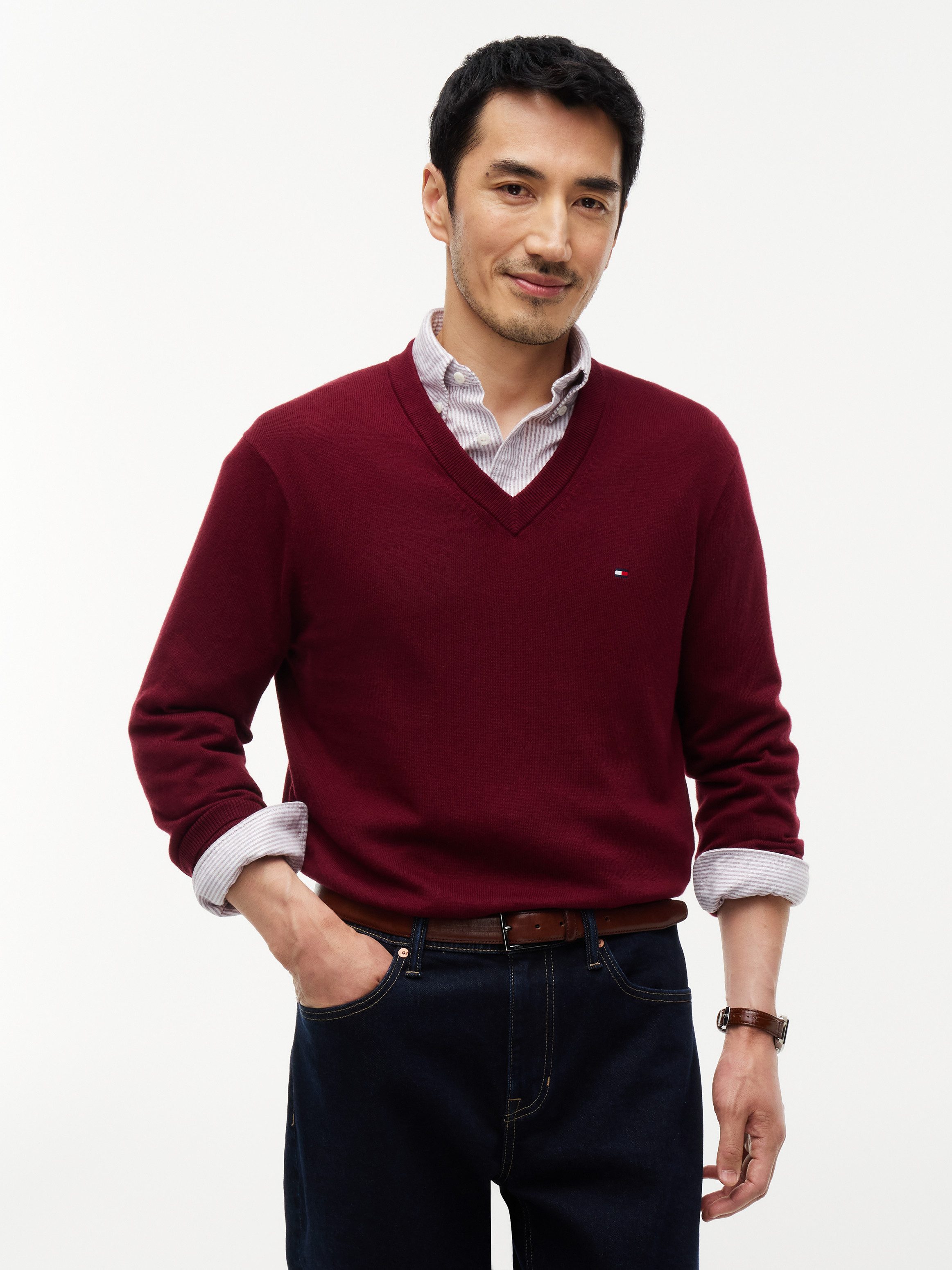 Tommy Hilfiger V-Ausschnitt-Pullover PIMA ORG CTN CASHMERE V NECK
